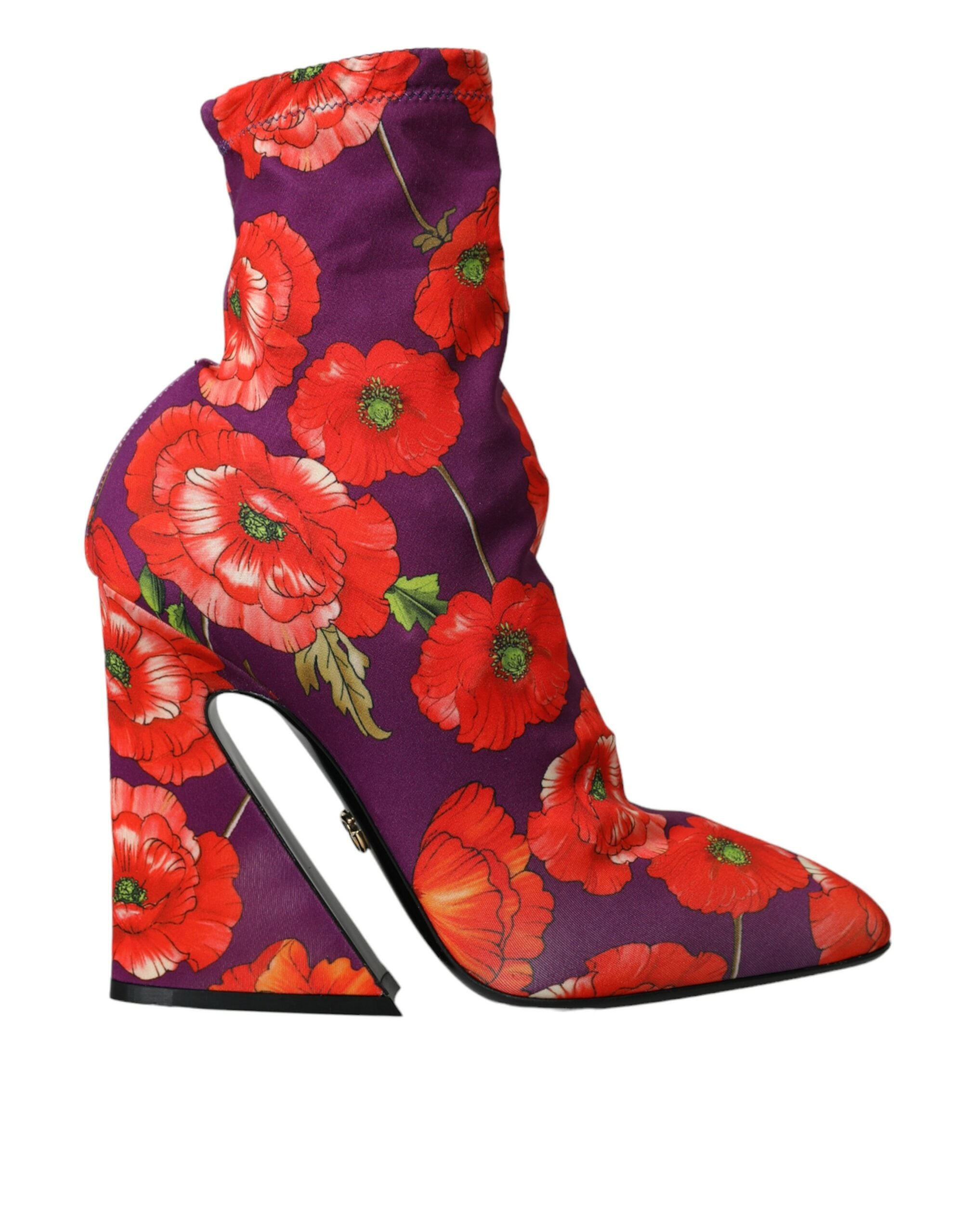 Purple Floral Jersey Stretch Boots Shoes - ventzia