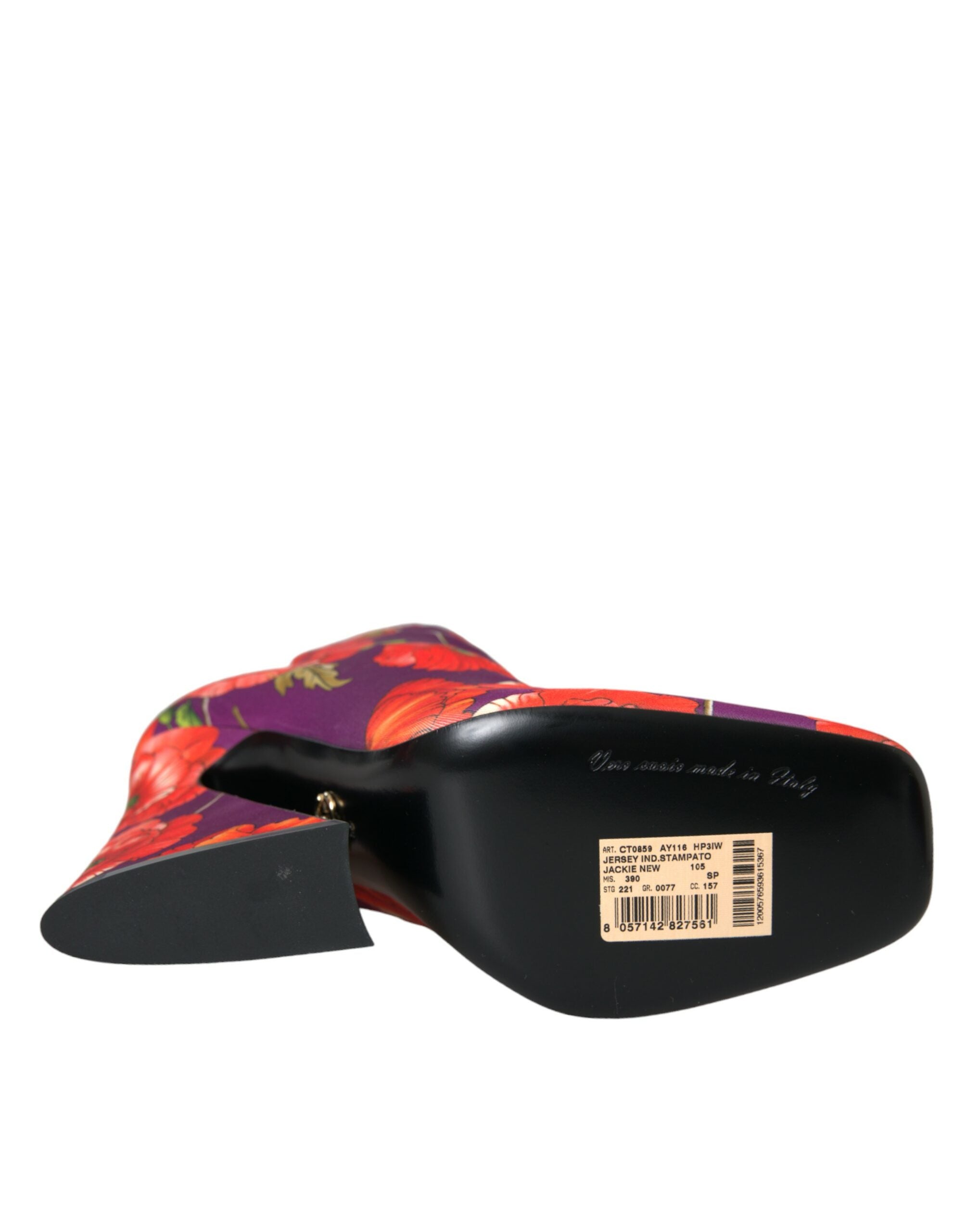 Purple Floral Jersey Stretch Boots Shoes - ventzia