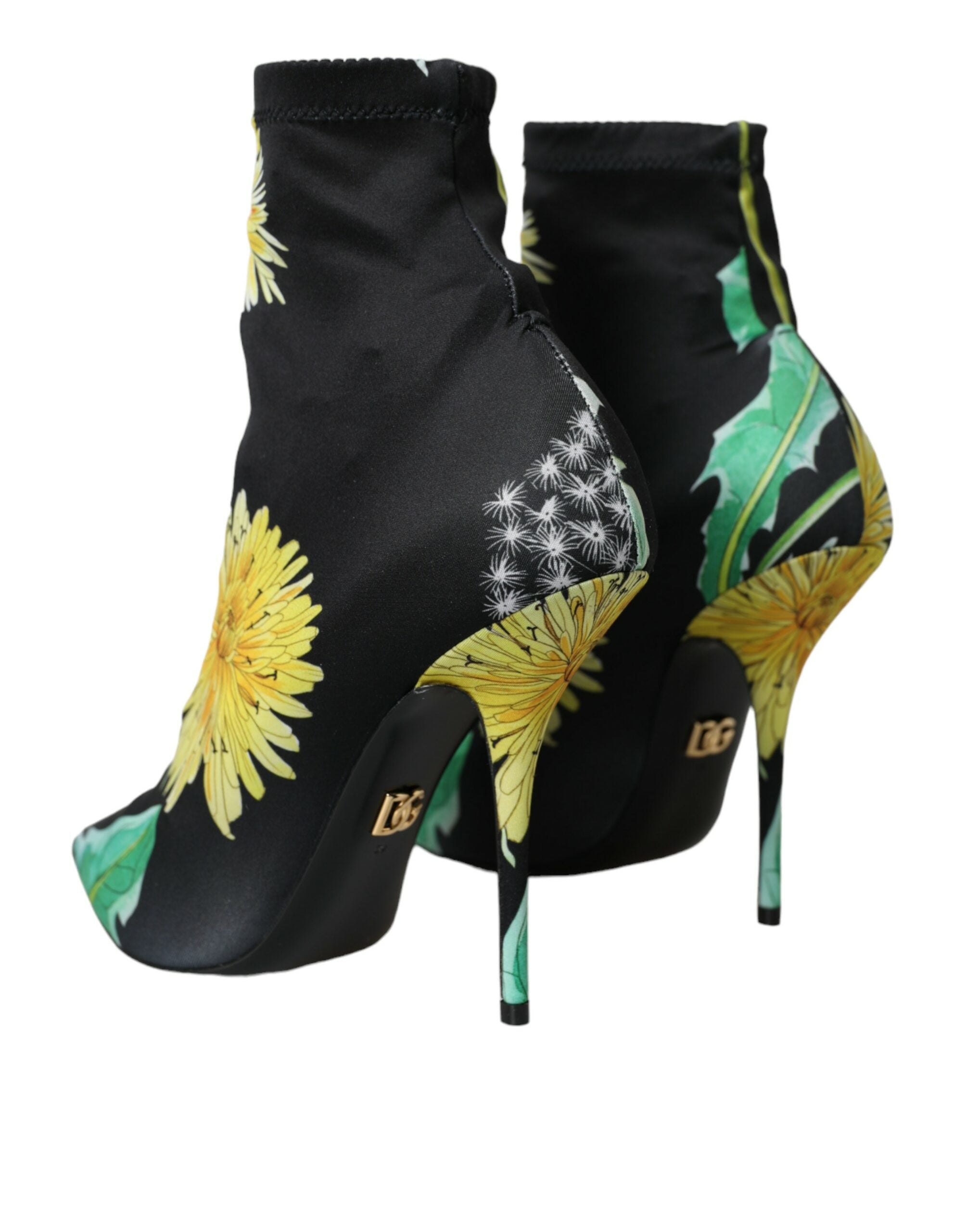 Black Floral Jersey Stretch Ankle Boots Shoes - ventzia