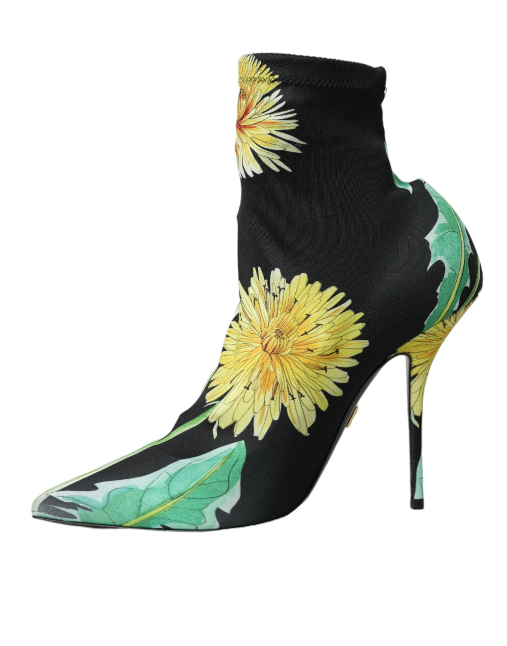 Black Floral Jersey Stretch Ankle Boots Shoes - ventzia