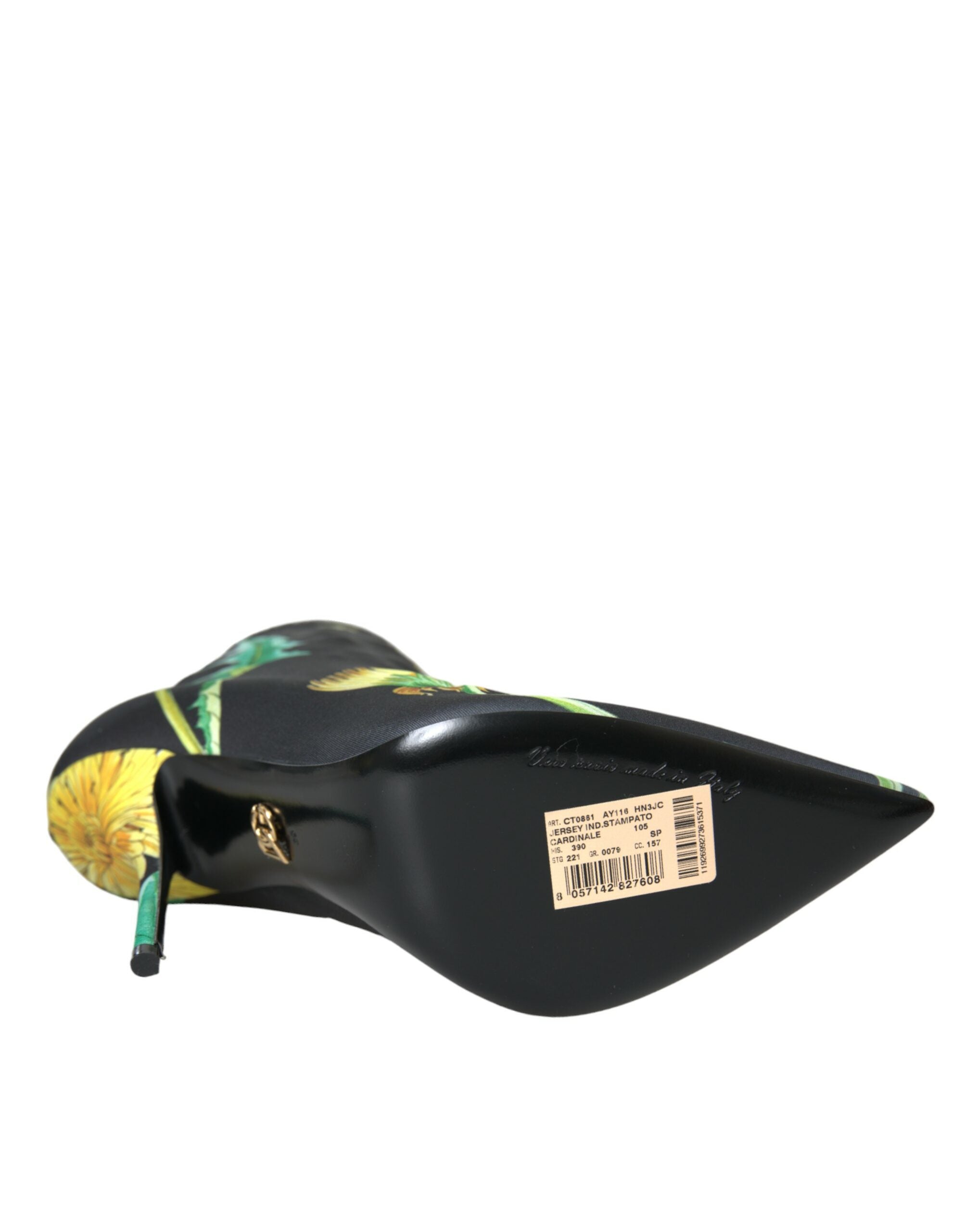 Black Floral Jersey Stretch Ankle Boots Shoes - ventzia