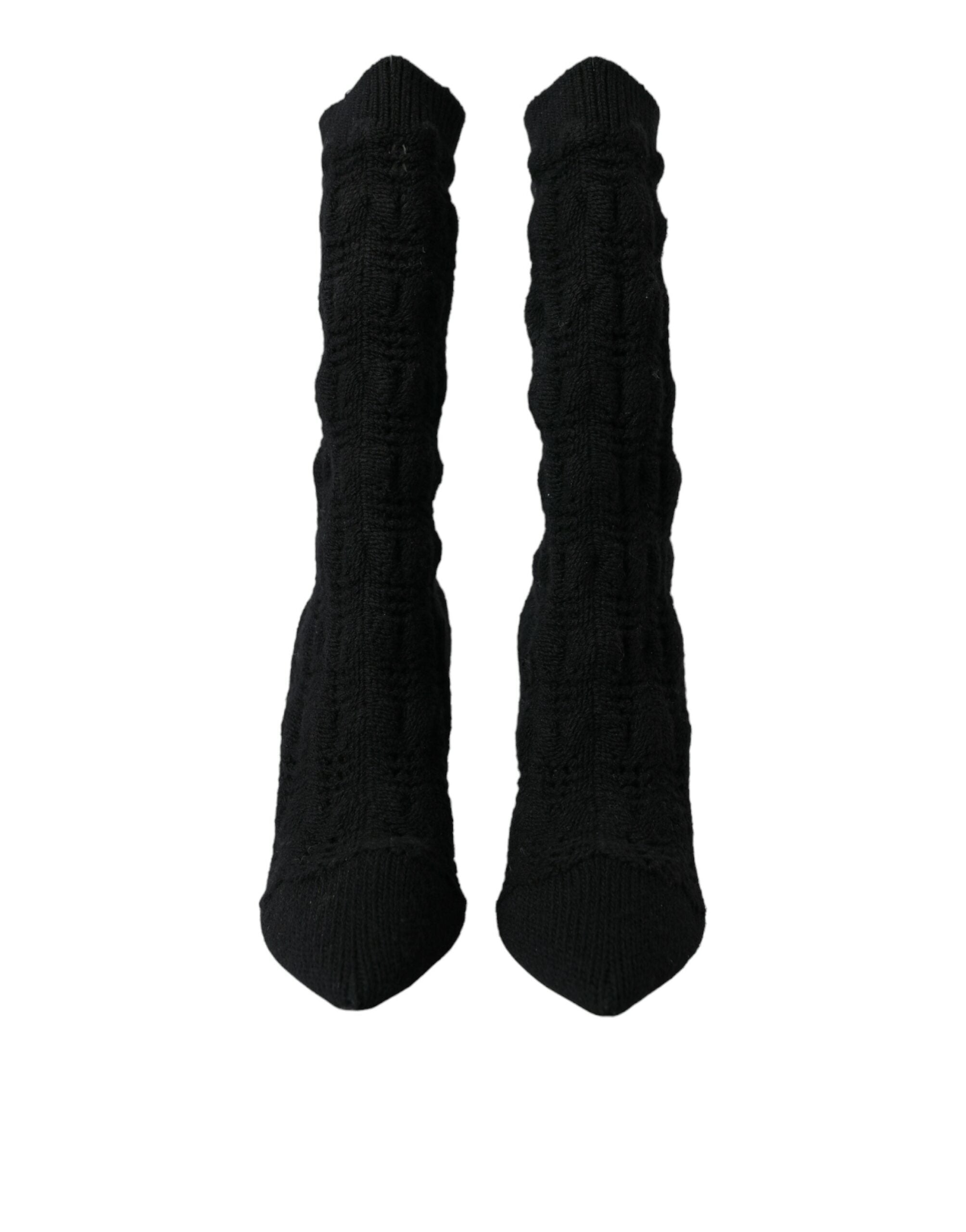 Black Stiletto Heels Mid Calf Boots Shoes - ventzia