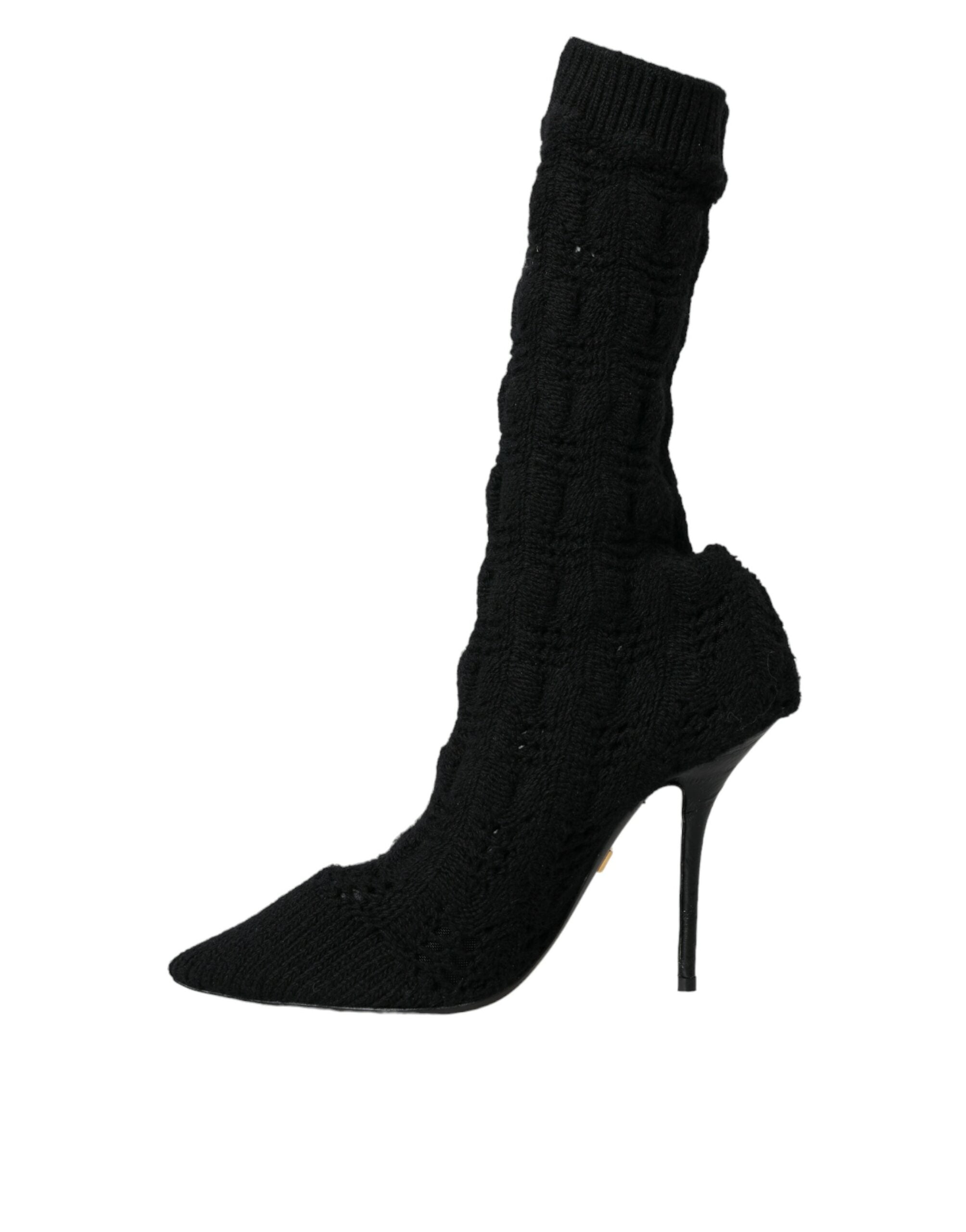 Black Stiletto Heels Mid Calf Boots Shoes - ventzia