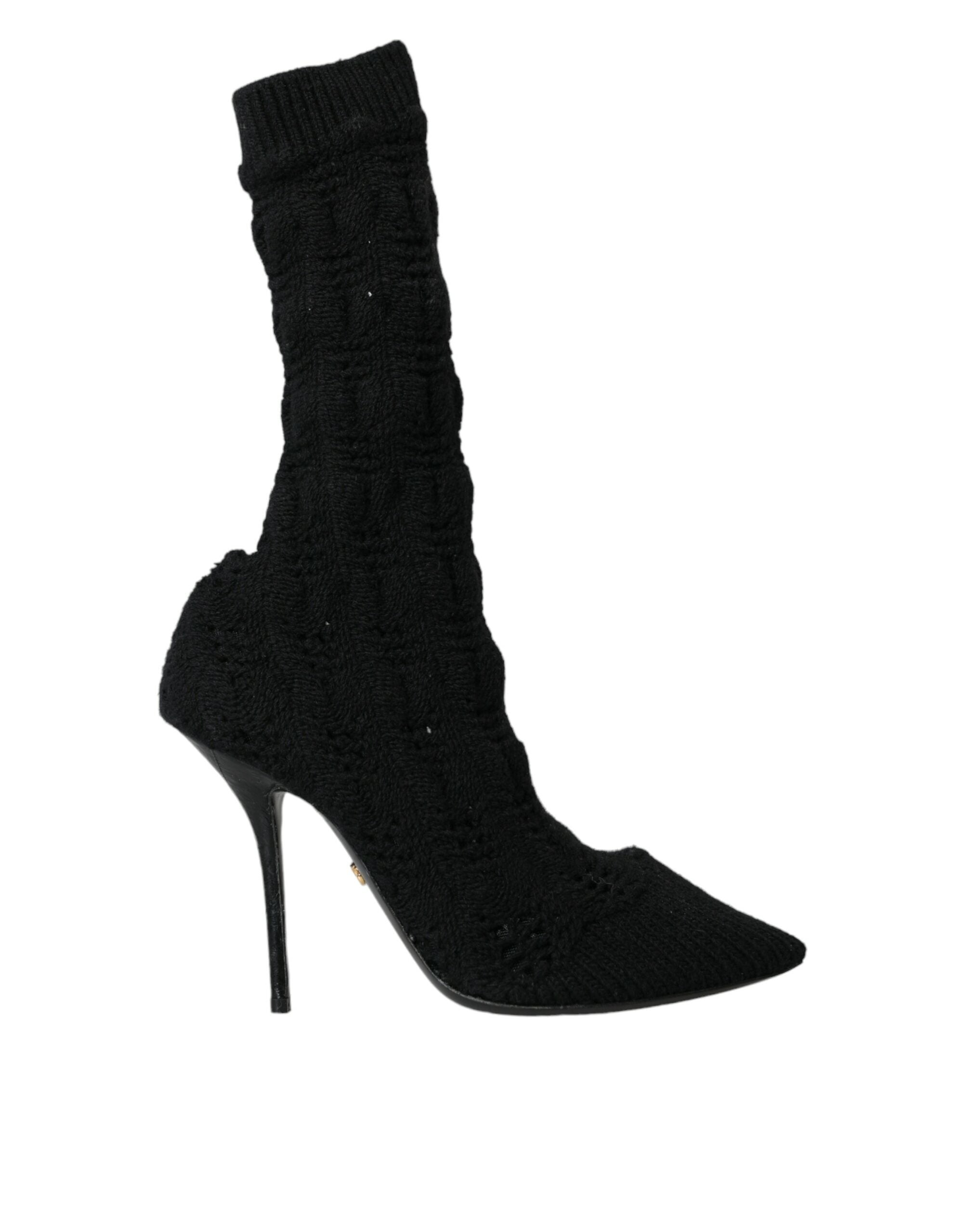 Black Stiletto Heels Mid Calf Boots Shoes - ventzia