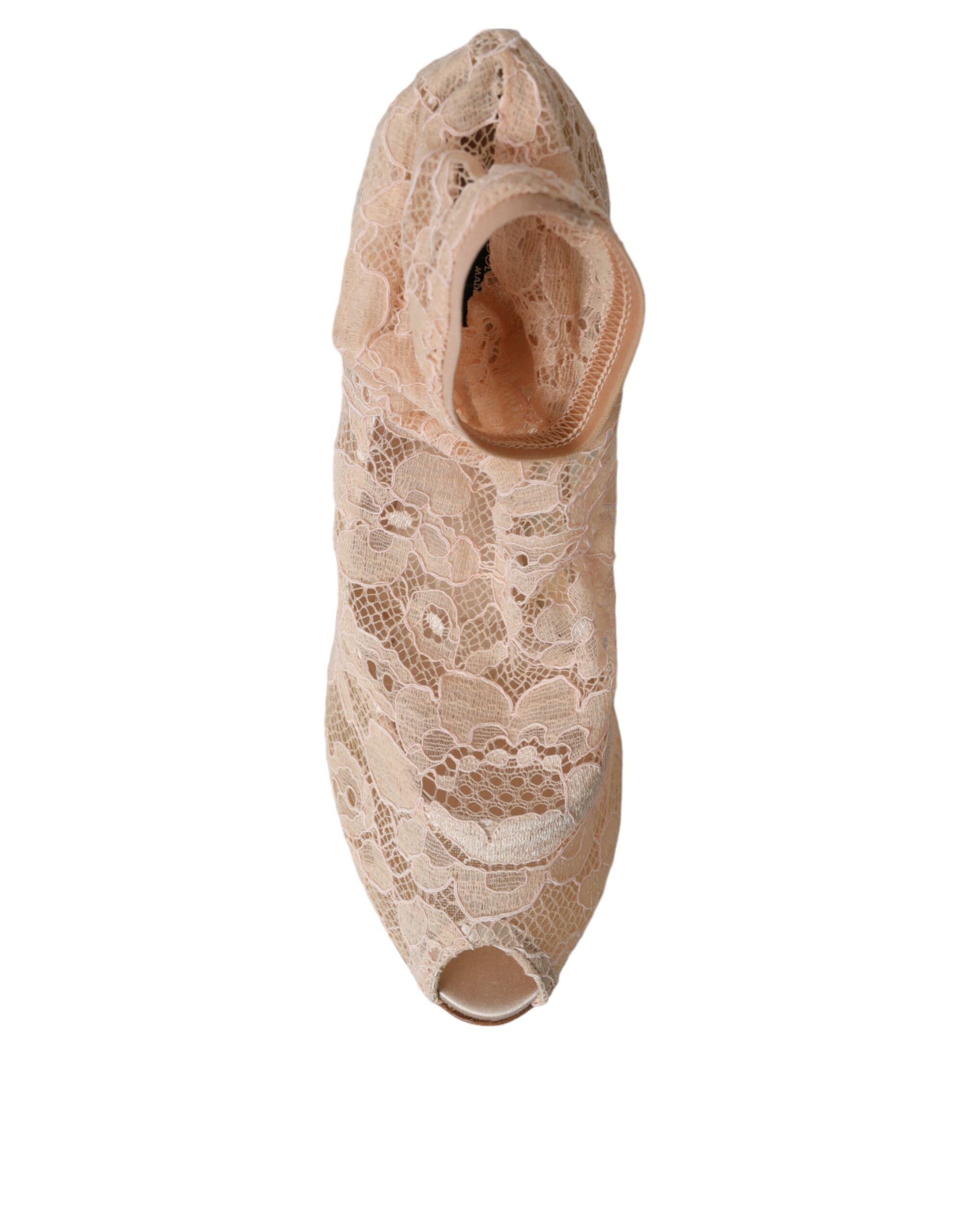 Beige Stretch Taormina Lace Boots Shoes - ventzia