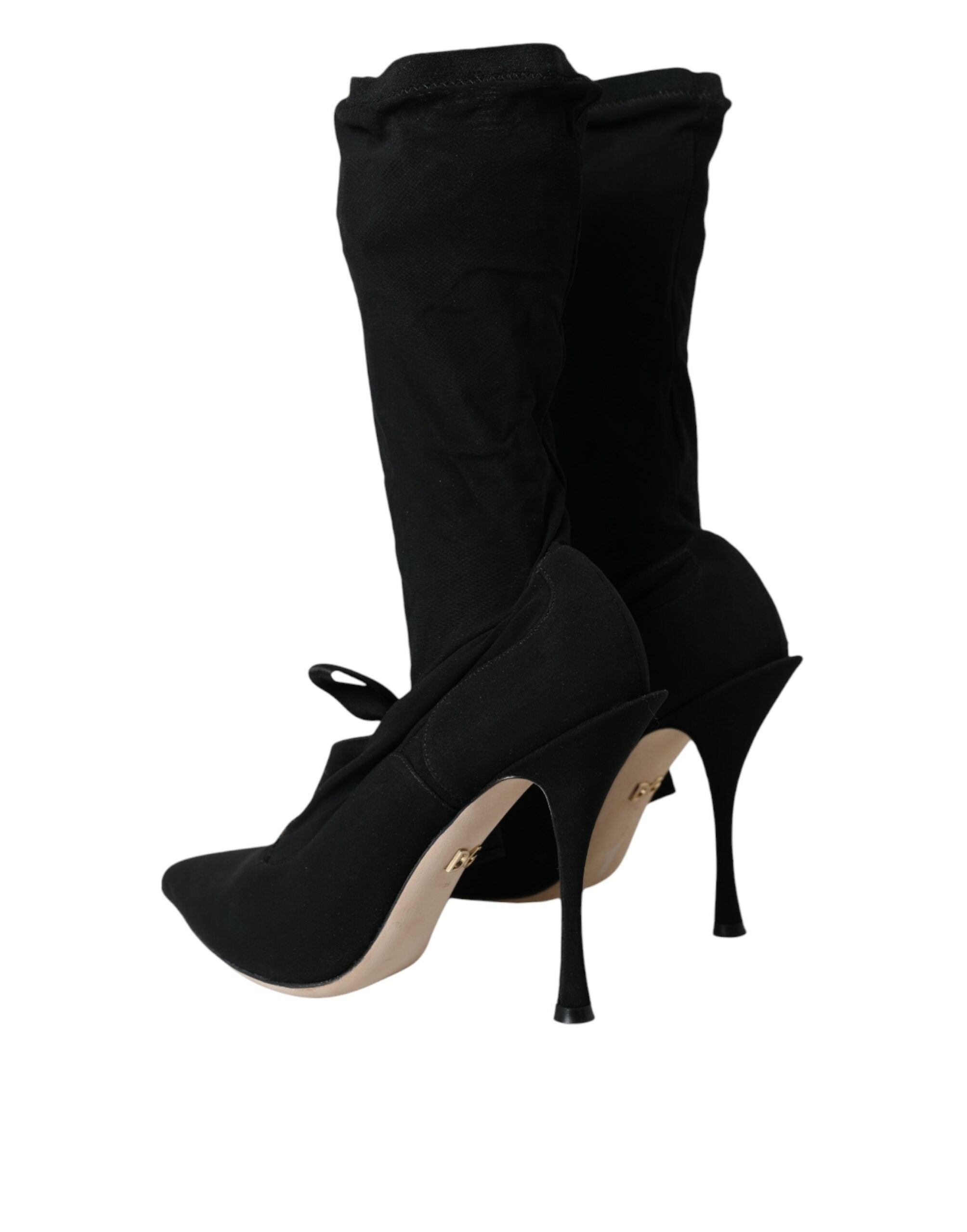 Black Stiletto Heels Mid Calf Boots Shoes - ventzia