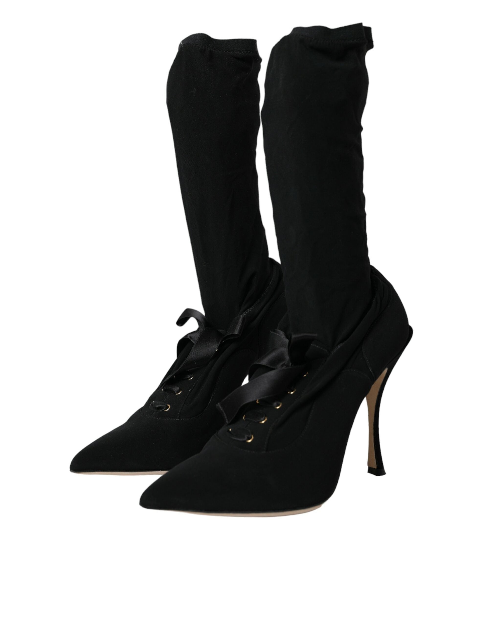 Black Stiletto Heels Mid Calf Boots Shoes - ventzia