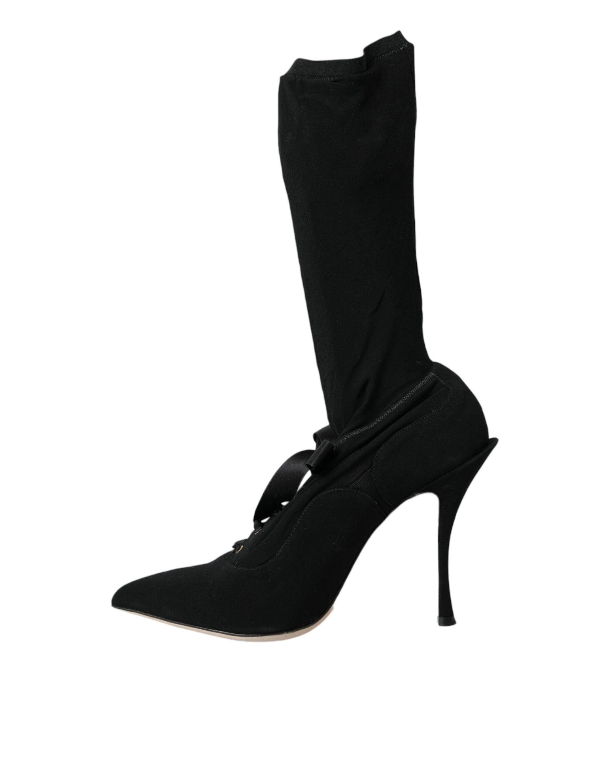 Black Stiletto Heels Mid Calf Boots Shoes - ventzia