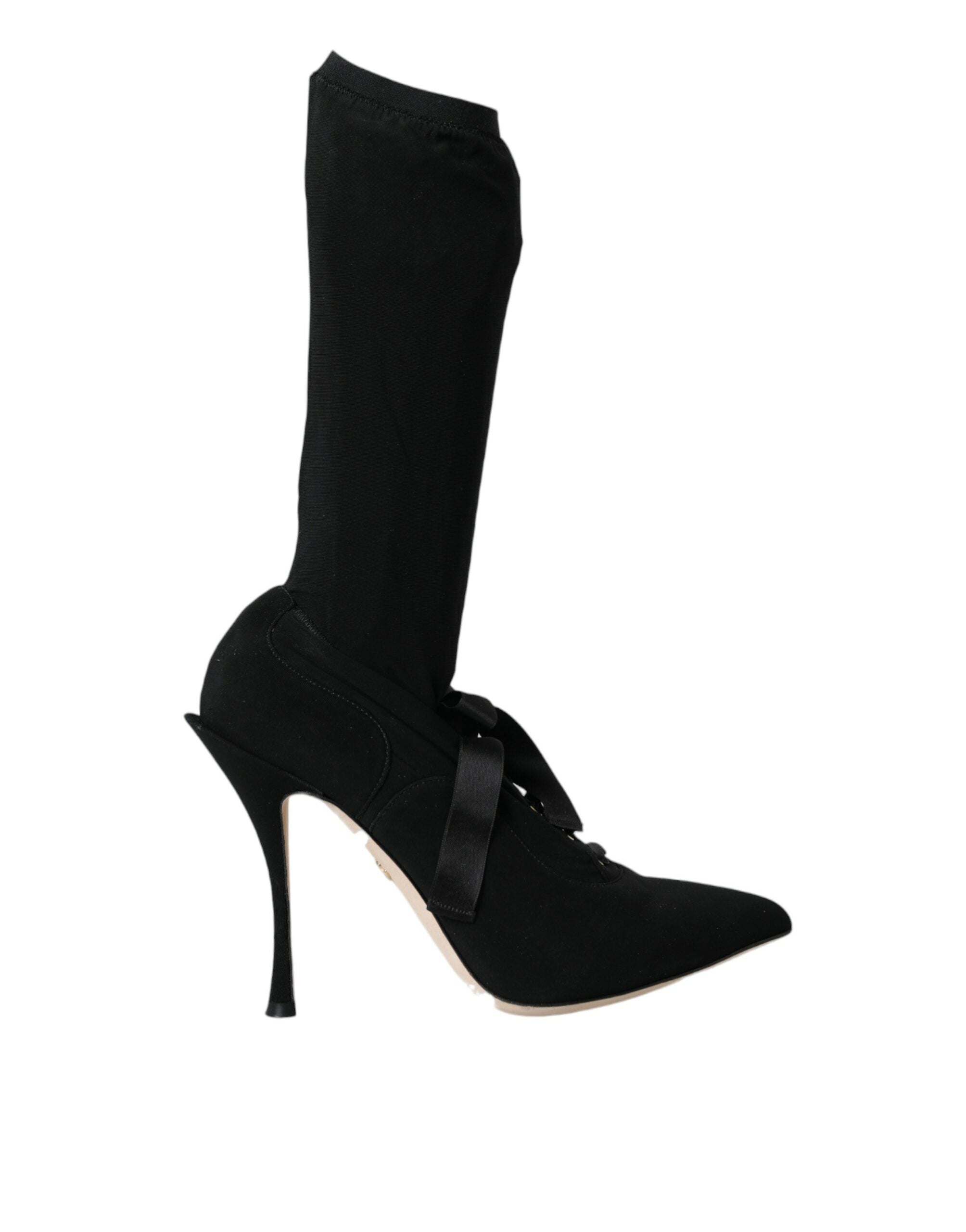 Black Stiletto Heels Mid Calf Boots Shoes - ventzia
