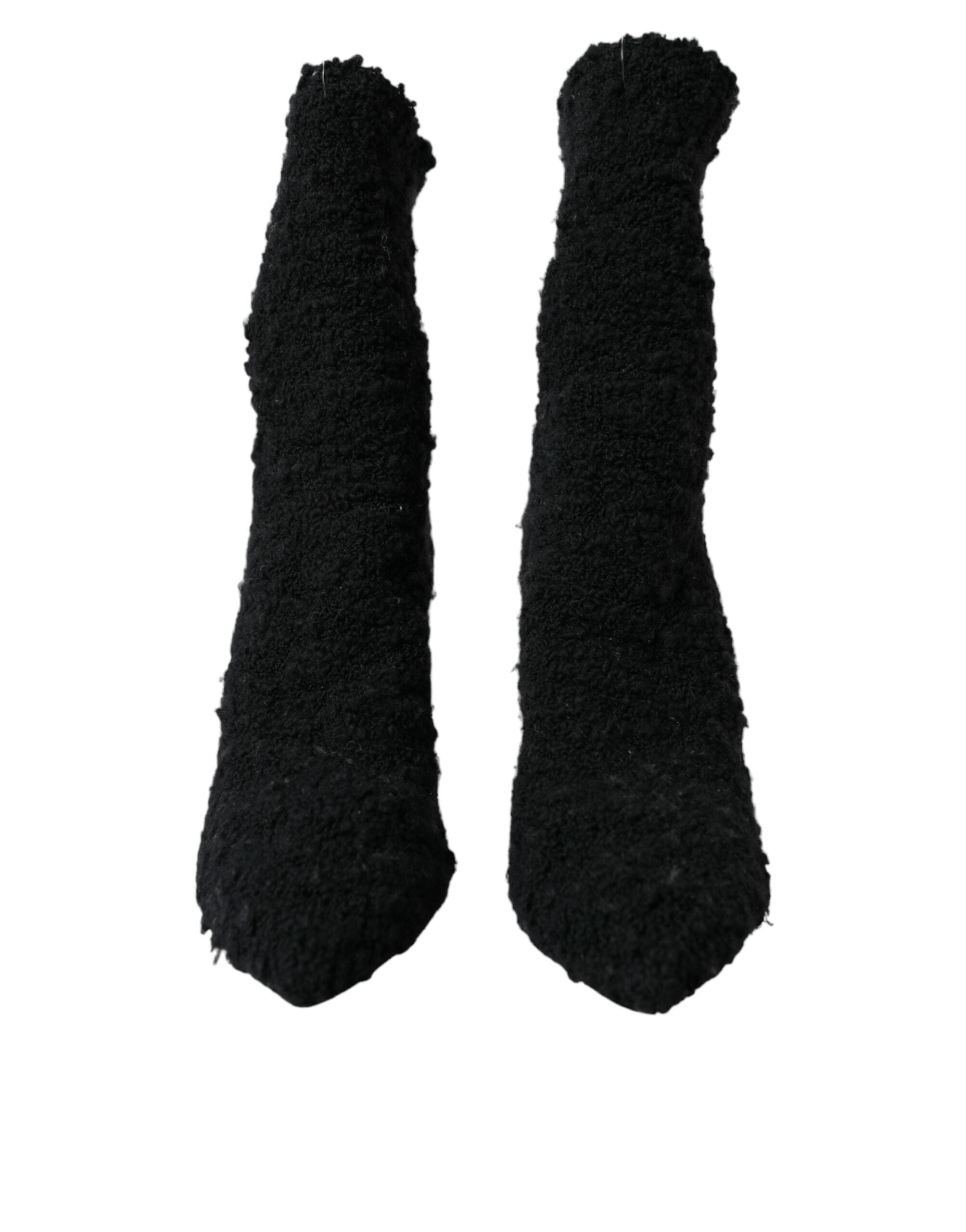Black Stiletto Heels Mid Calf Boots Shoes - ventzia