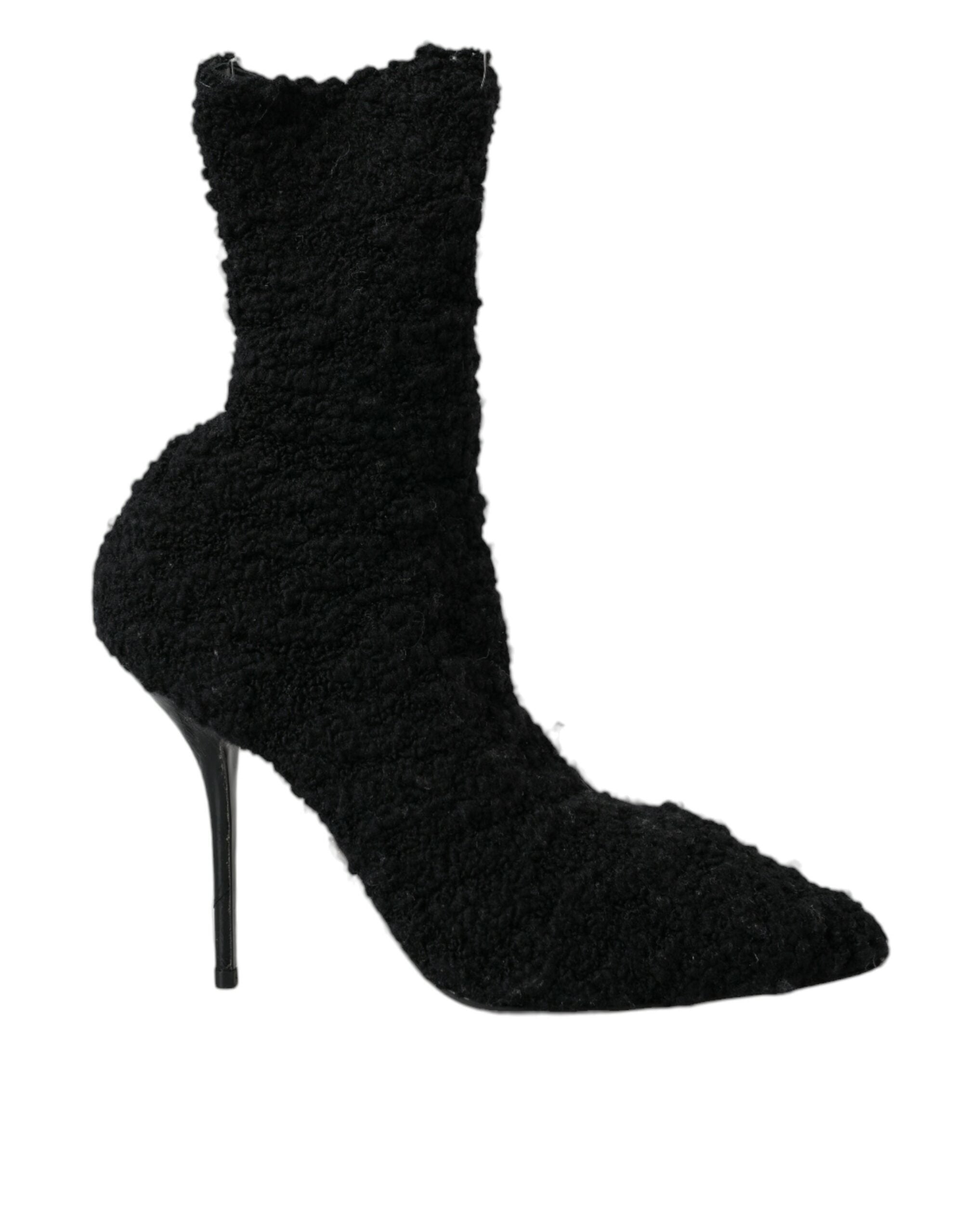 Black Stiletto Heels Mid Calf Boots Shoes - ventzia