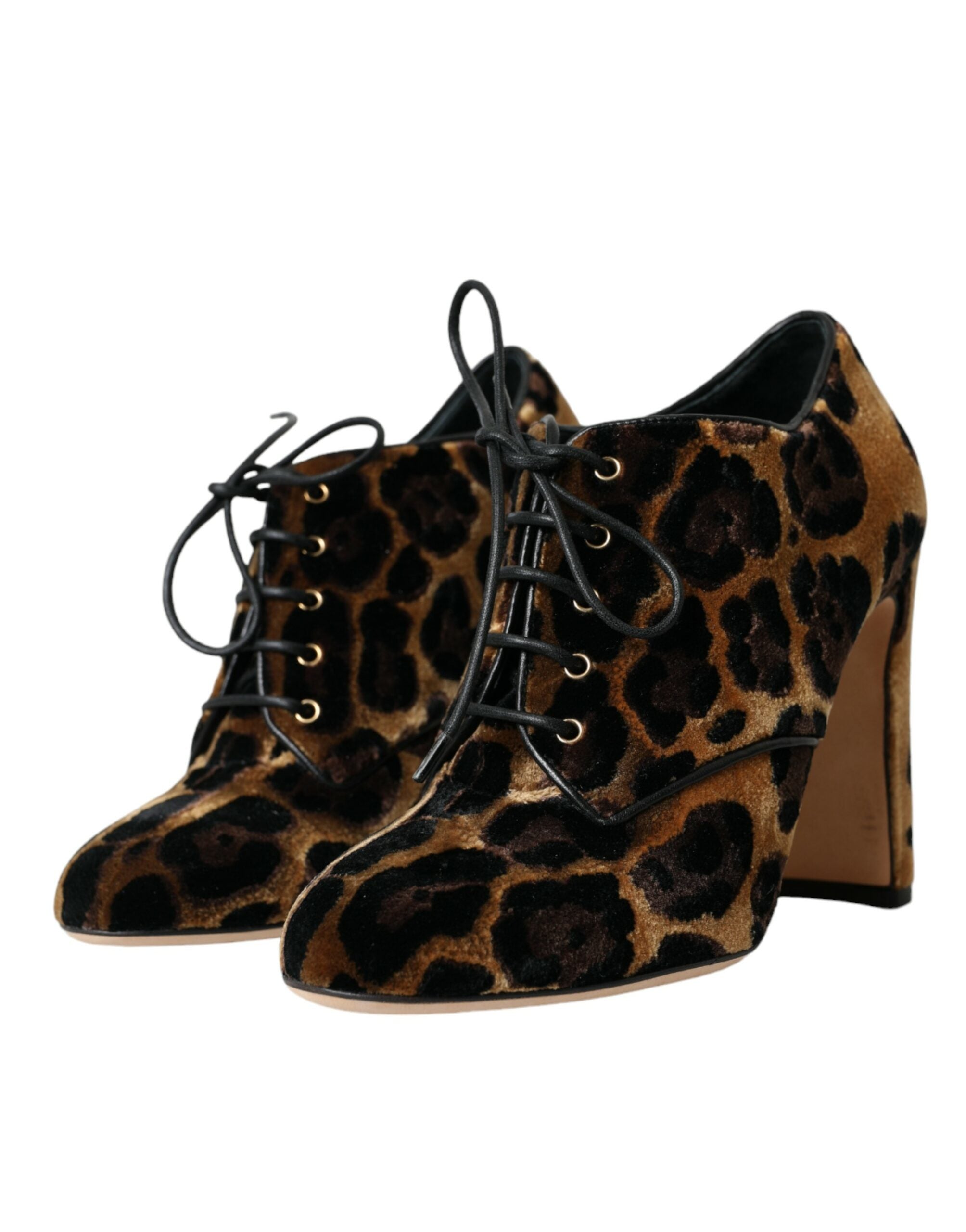 Brown Leopard Hair Lace Up Booties Shoes - ventzia