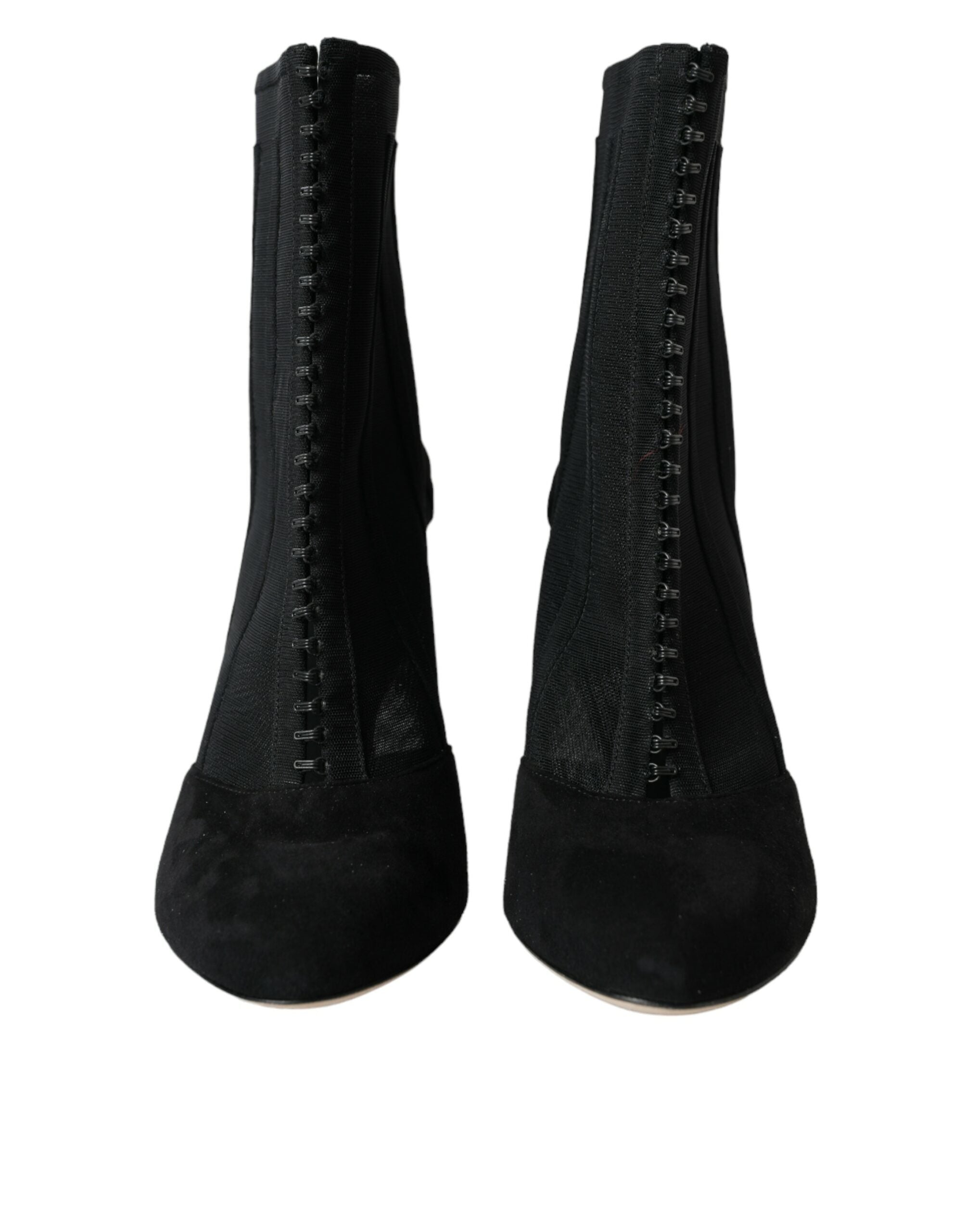 Black Mesh Stiletto Heels Ankle Boots Shoes - ventzia