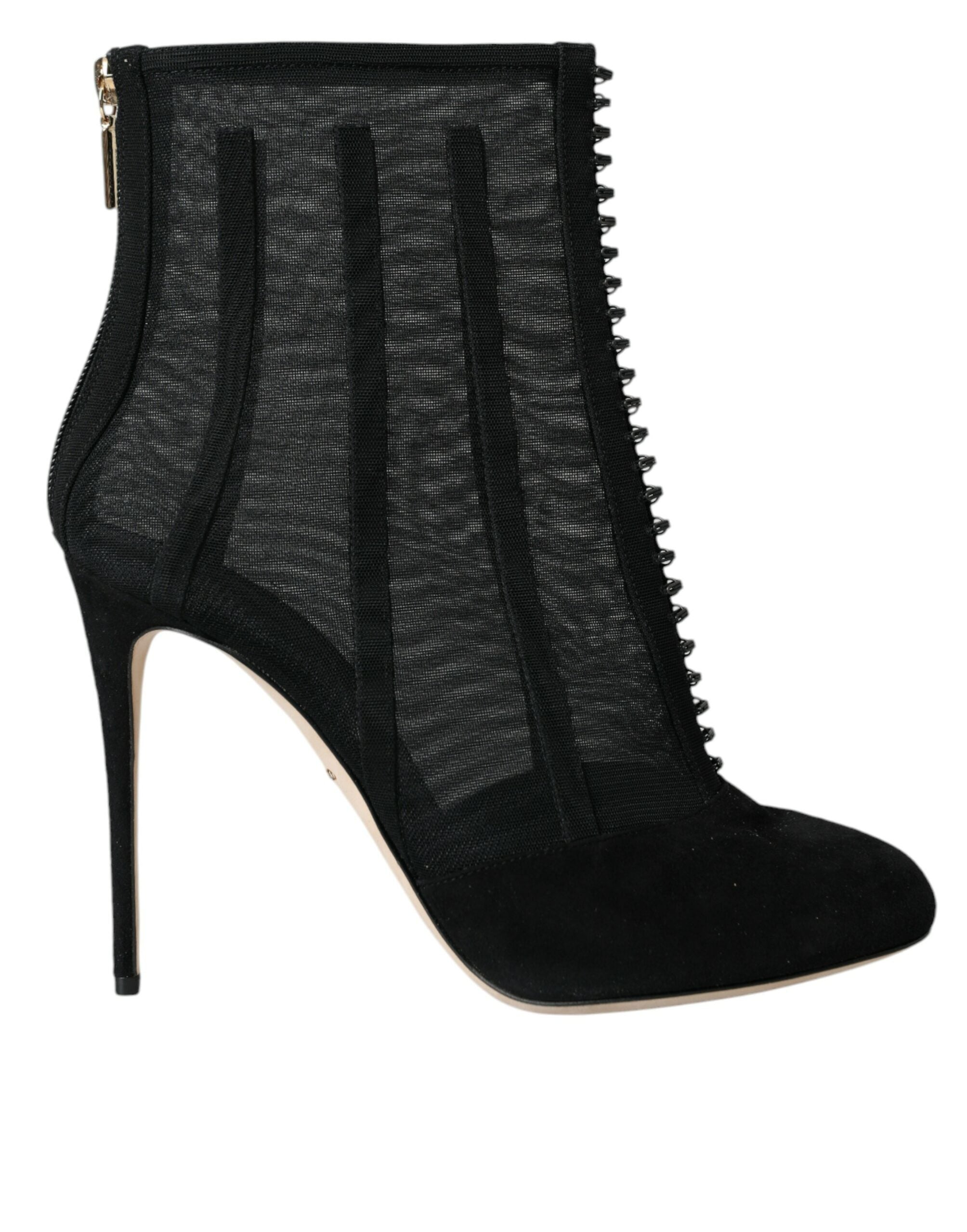 Black Mesh Stiletto Heels Ankle Boots Shoes - ventzia
