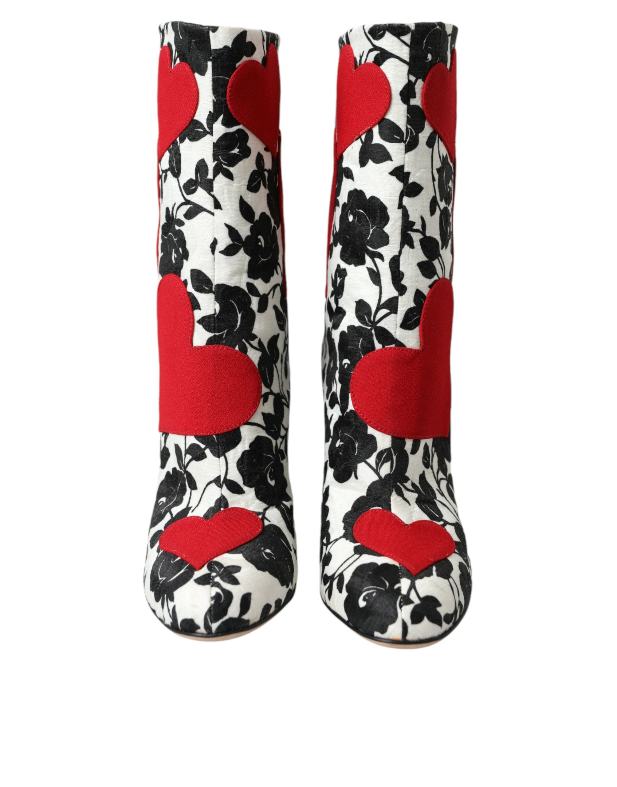 White Floral Hearts Leather High Boots Shoes - ventzia