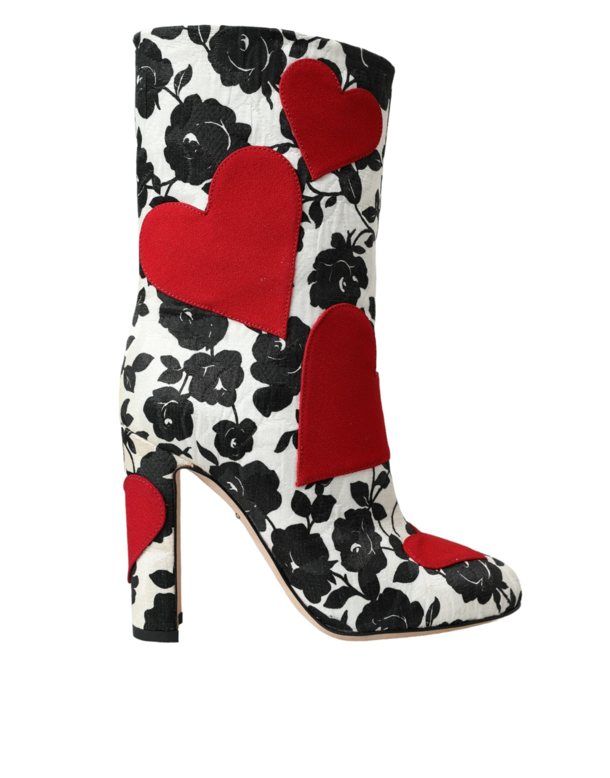 White Floral Hearts Leather High Boots Shoes - ventzia