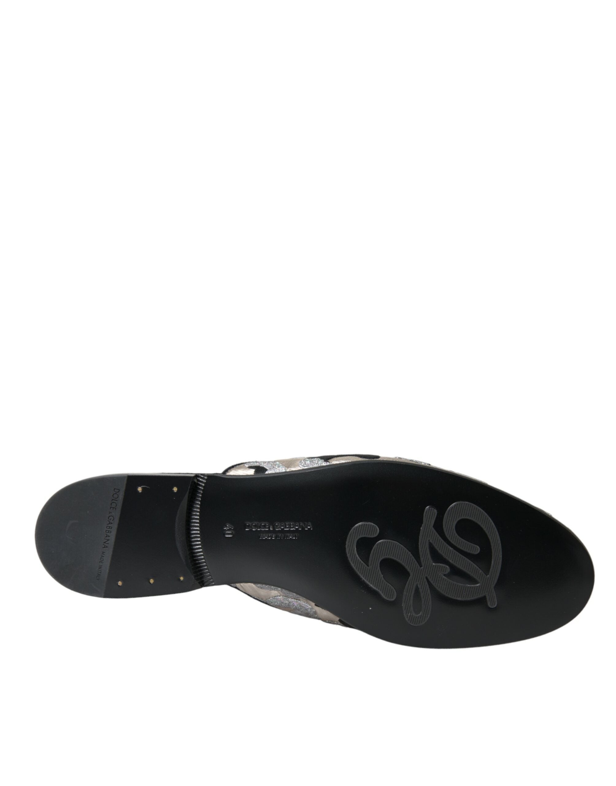 Gray Jacquard Crystal Mule Flat Sandals Shoes - ventzia