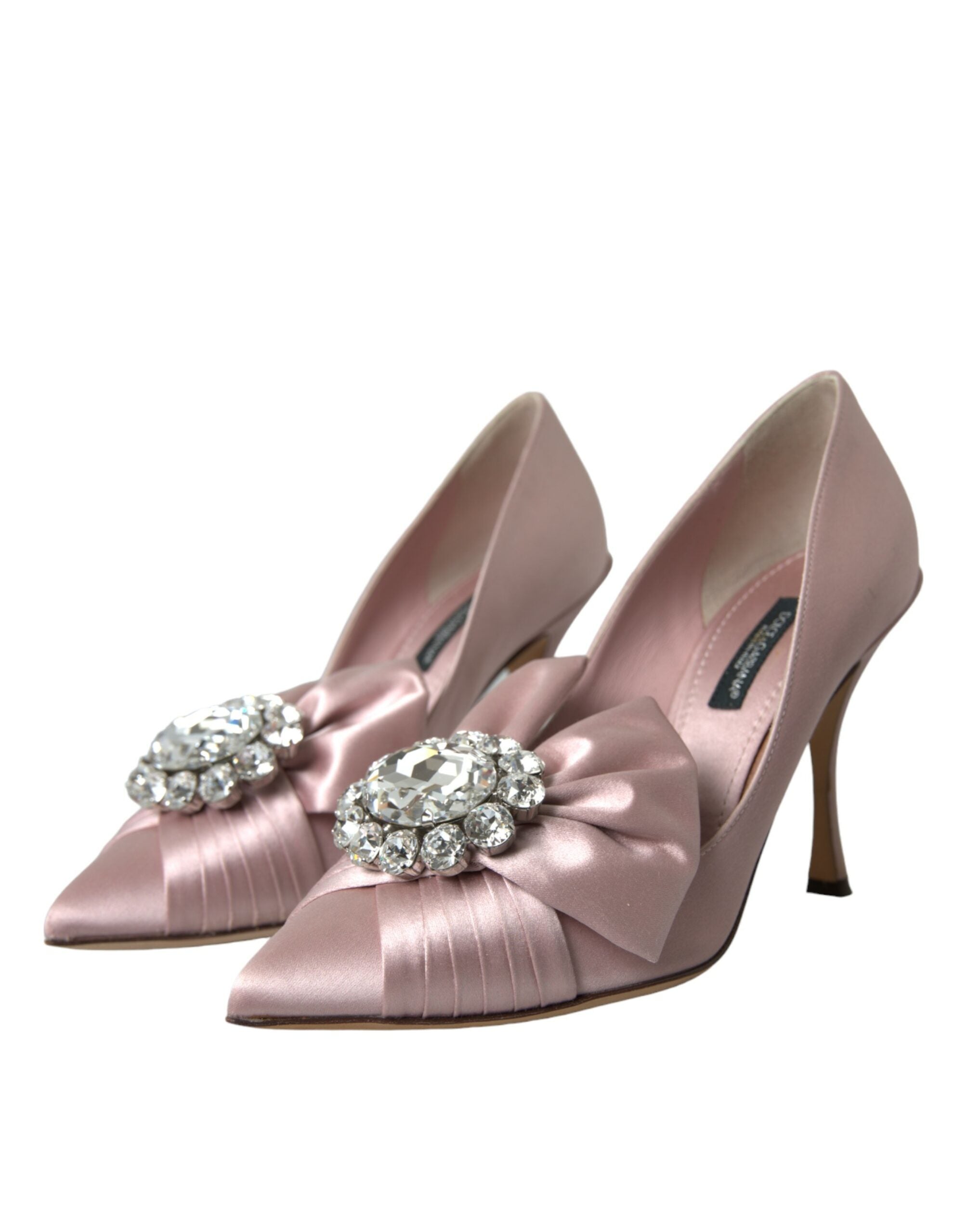 Pink Satin Crystal High Heels Pumps Shoes - ventzia