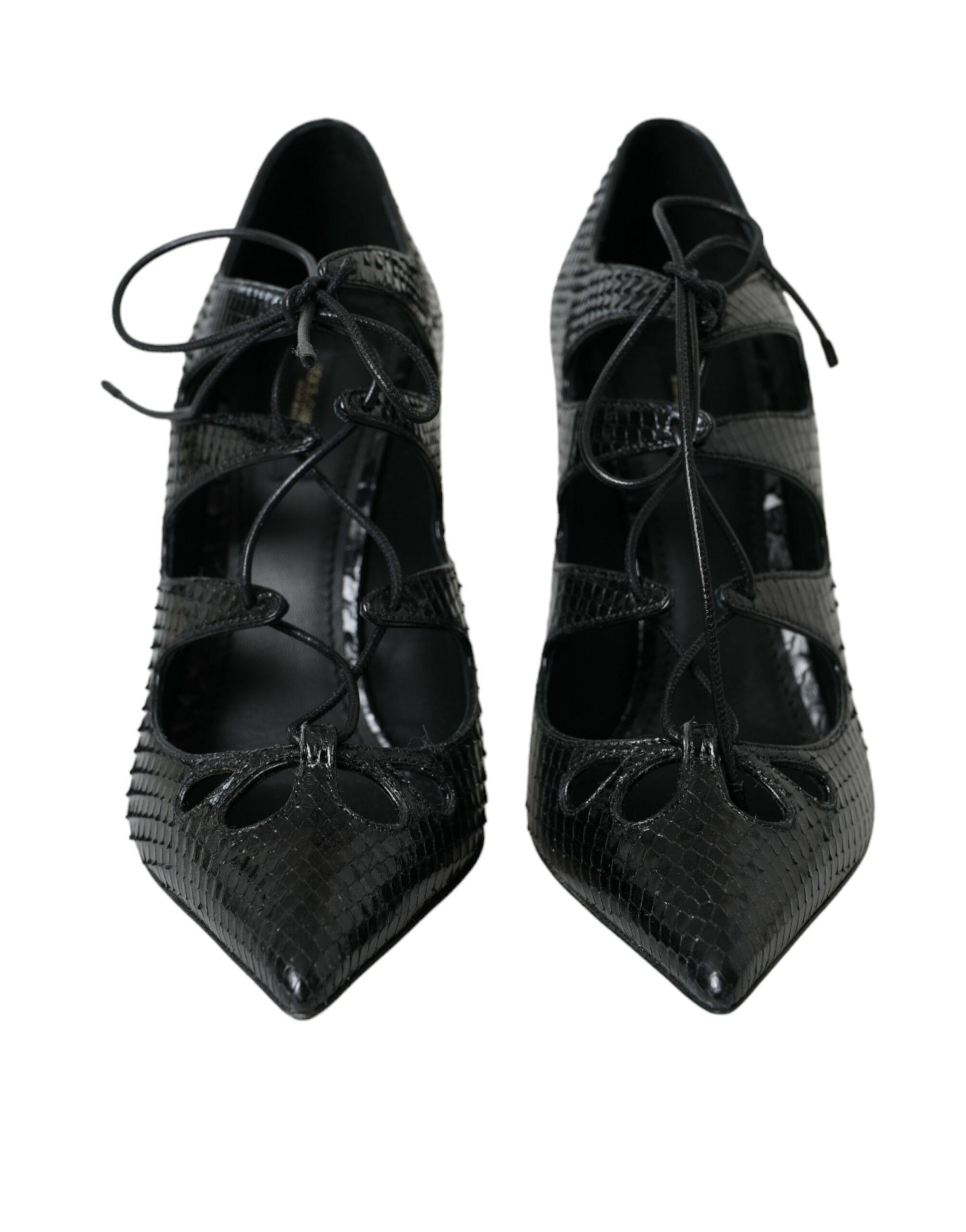 Black Python Leather Mary Jane Pumps Shoes - ventzia