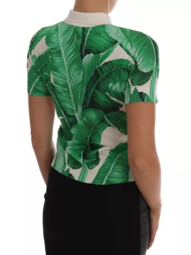 Green Banana Print Silk Polo T-shirt - ventzia