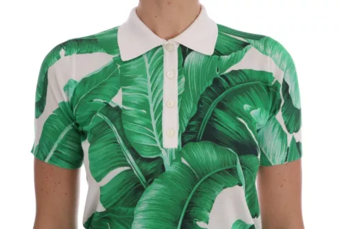 Green Banana Print Silk Polo T-shirt - ventzia