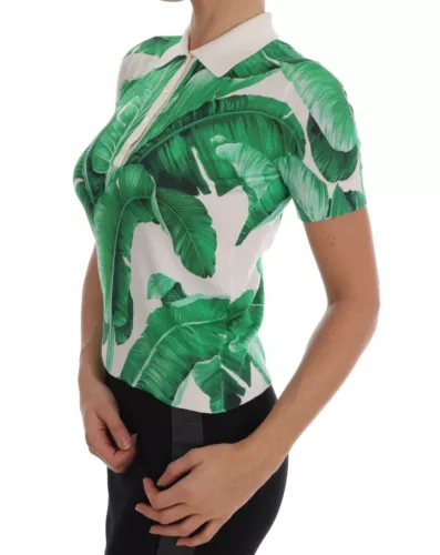 Green Banana Print Silk Polo T-shirt - ventzia