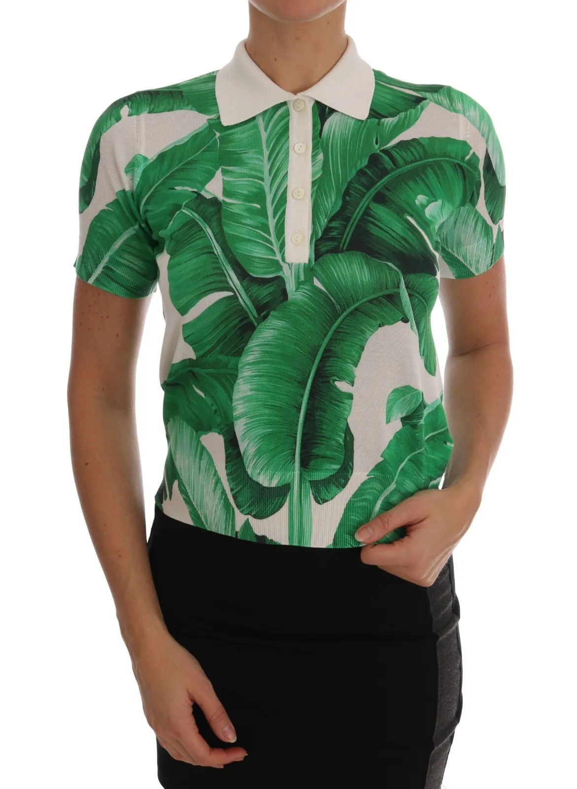 Green Banana Print Silk Polo T-shirt - ventzia