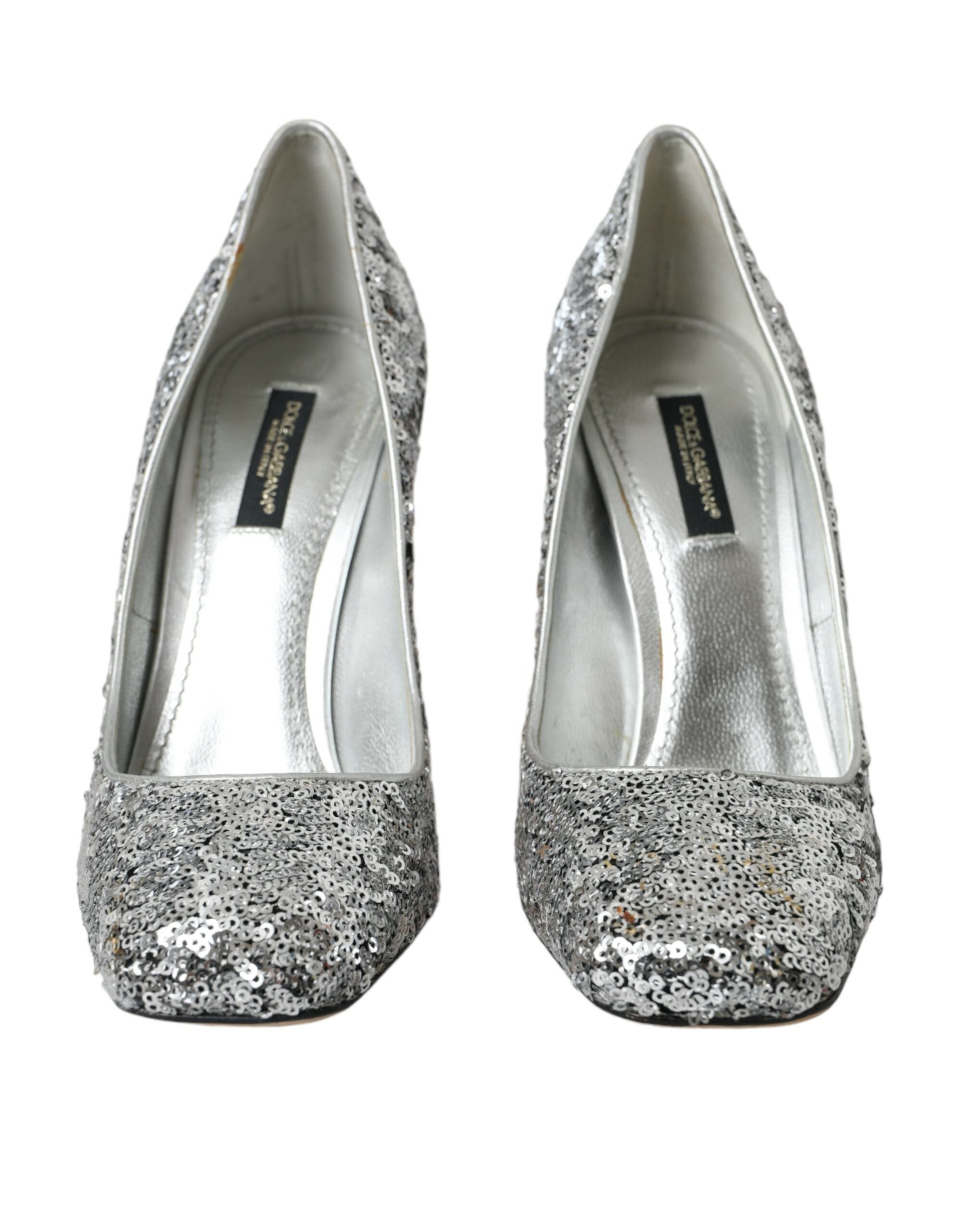 Silver Sequin Embellished Heels Pumps Shoes - ventzia