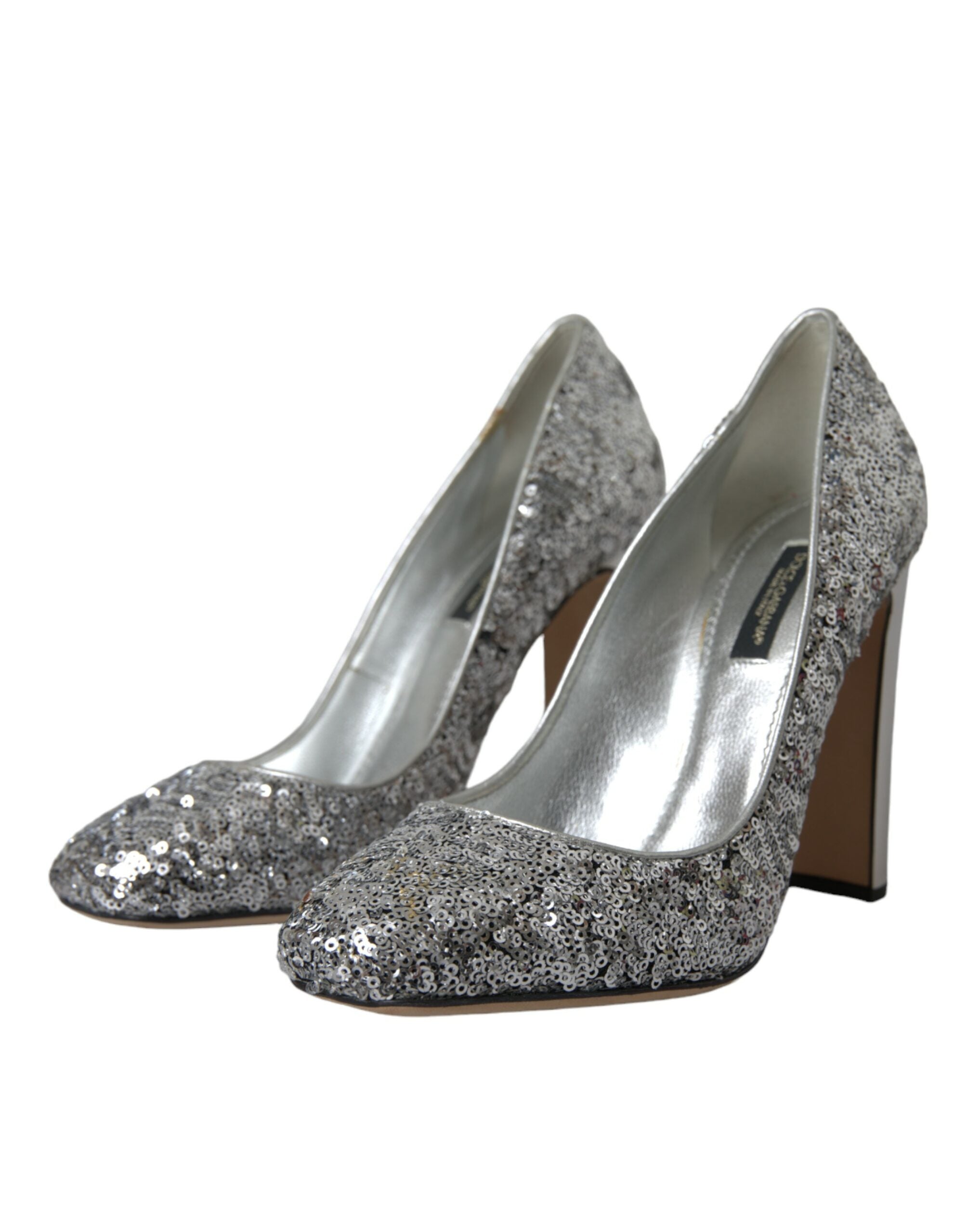 Silver Sequin Embellished Heels Pumps Shoes - ventzia