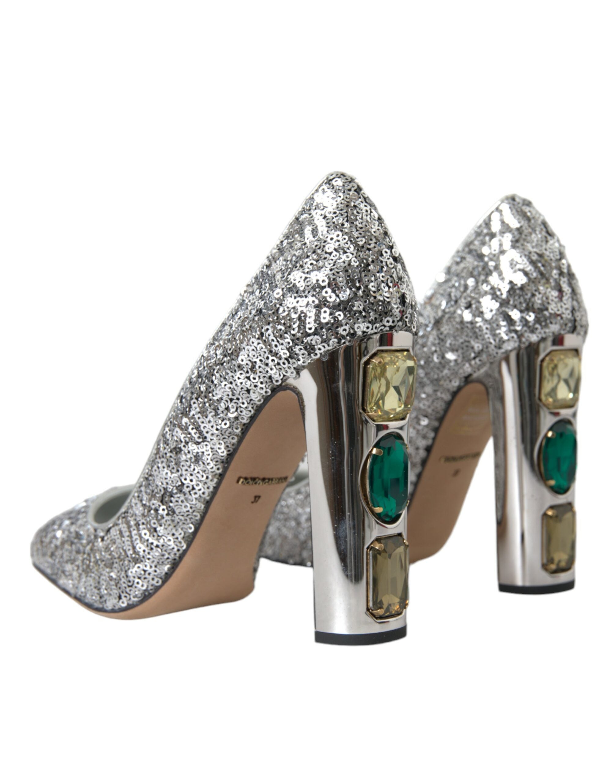 Silver Sequin Embellished Heels Pumps Shoes - ventzia