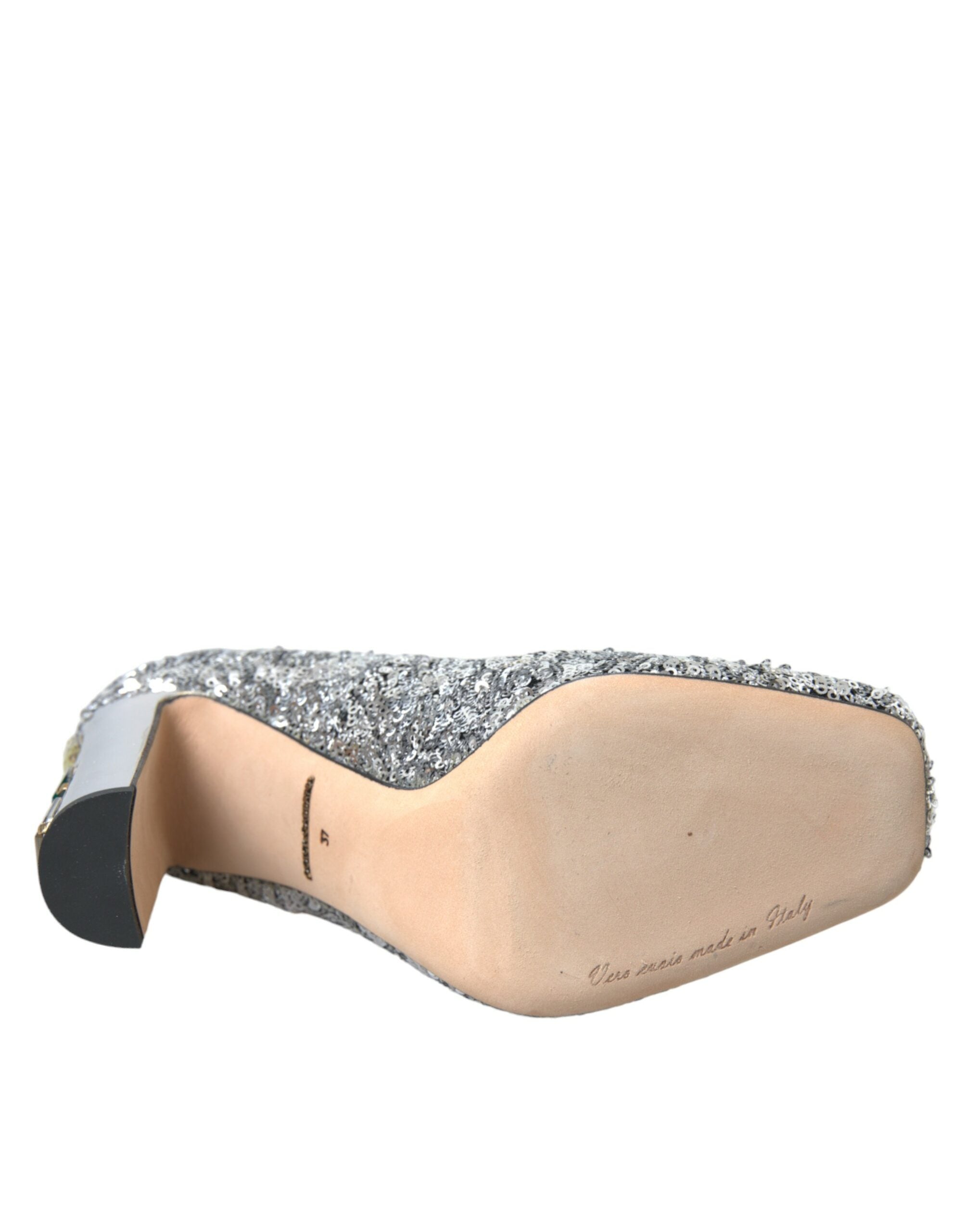 Silver Sequin Embellished Heels Pumps Shoes - ventzia