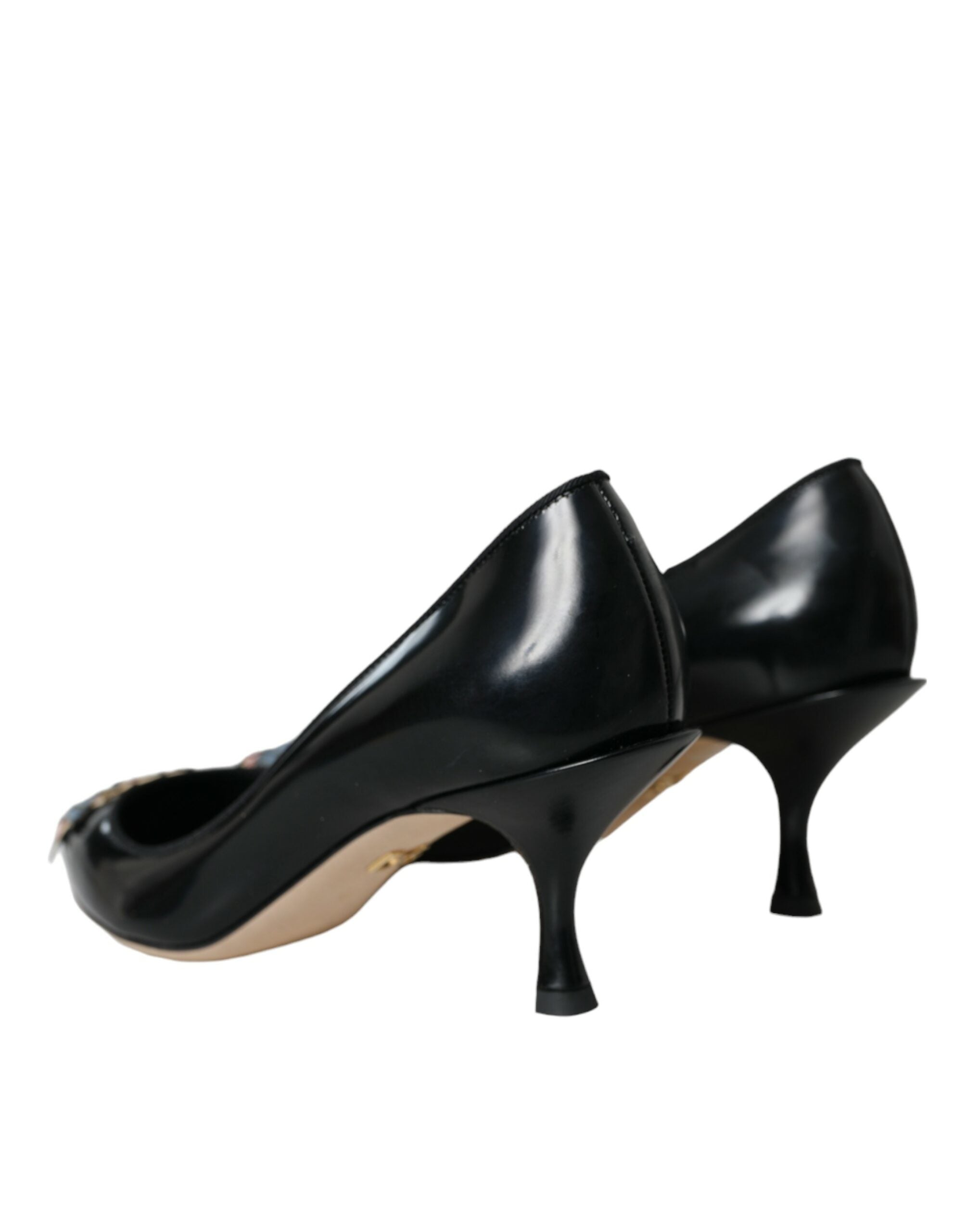 Black Leather BOOM Patch Heels Pumps Shoes - ventzia