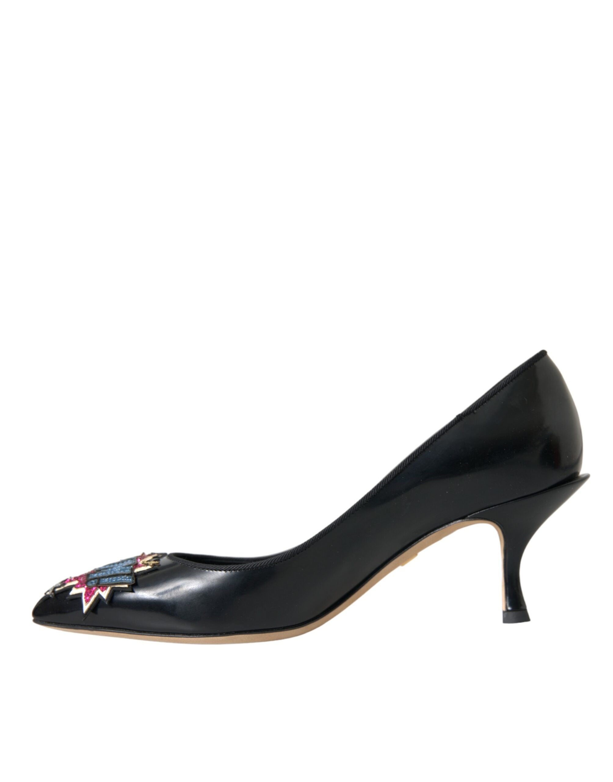Black Leather BOOM Patch Heels Pumps Shoes - ventzia