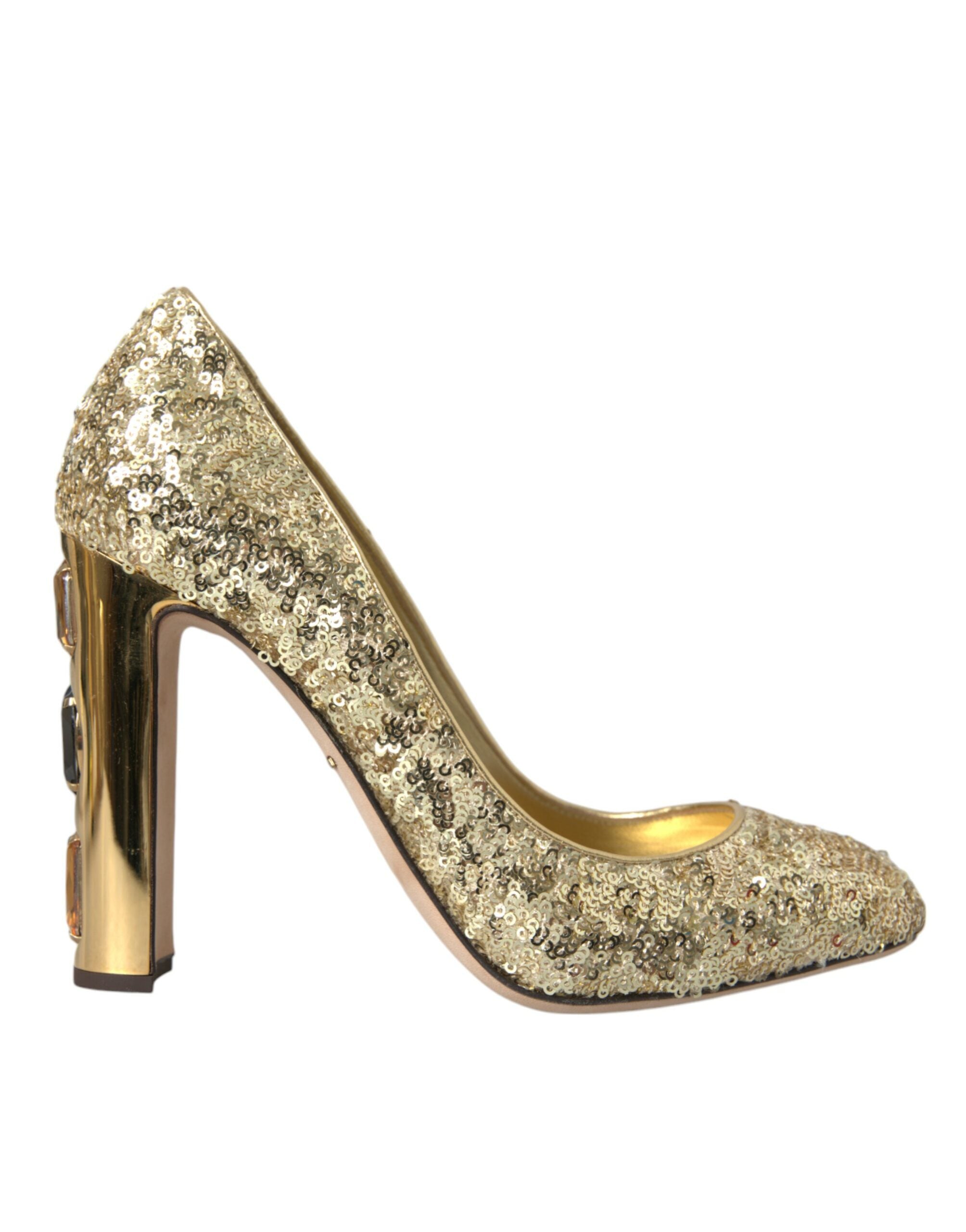 Gold Sequin Crystal Heels Pumps Shoes - ventzia