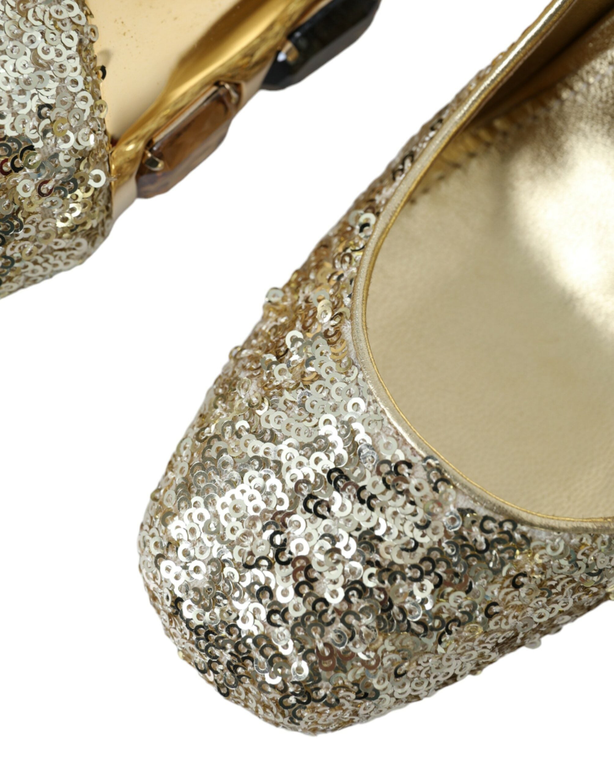 Gold Sequin Crystal Heels Pumps Shoes - ventzia