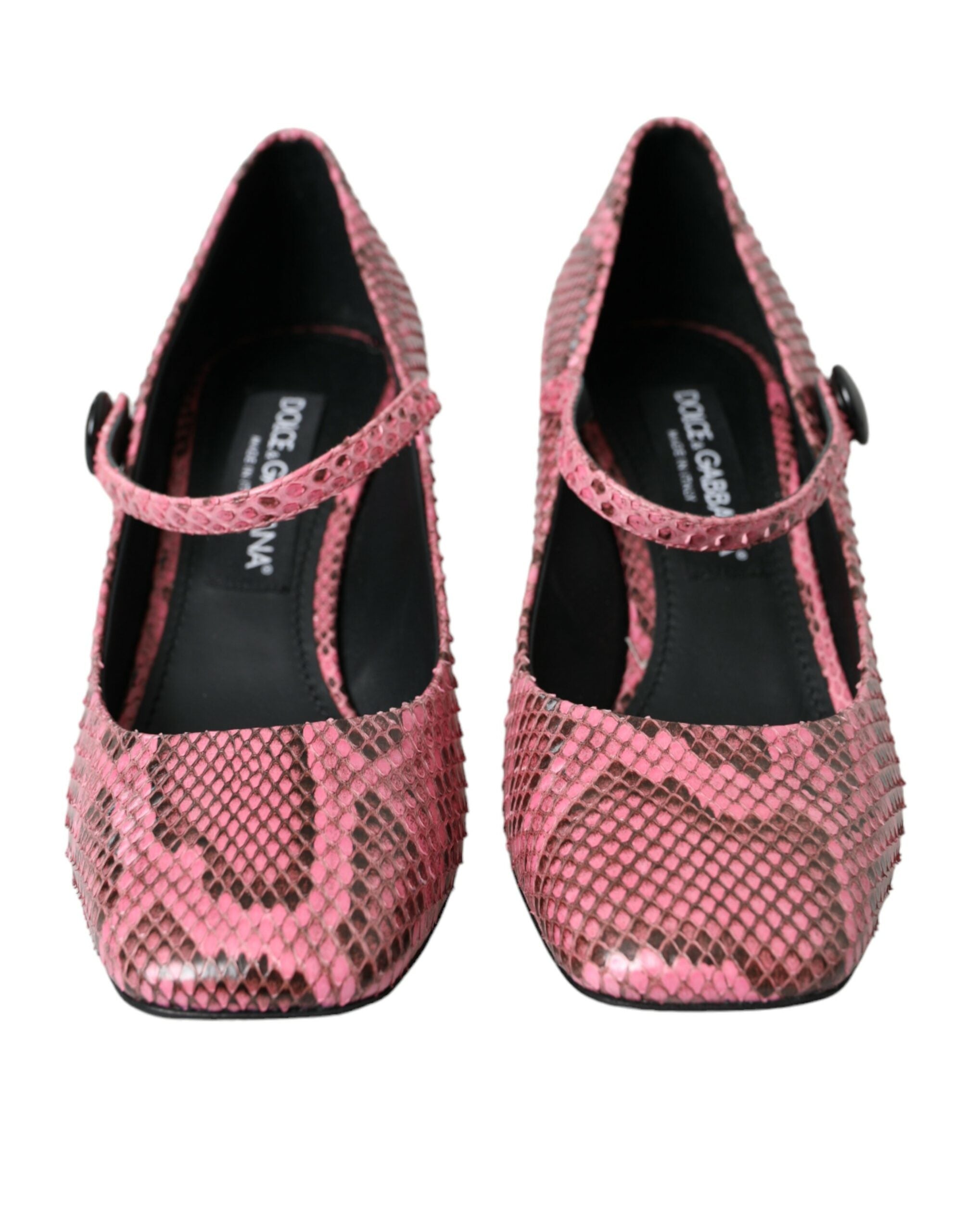 Pink Python Leather Mary Jane Heels Shoes - ventzia
