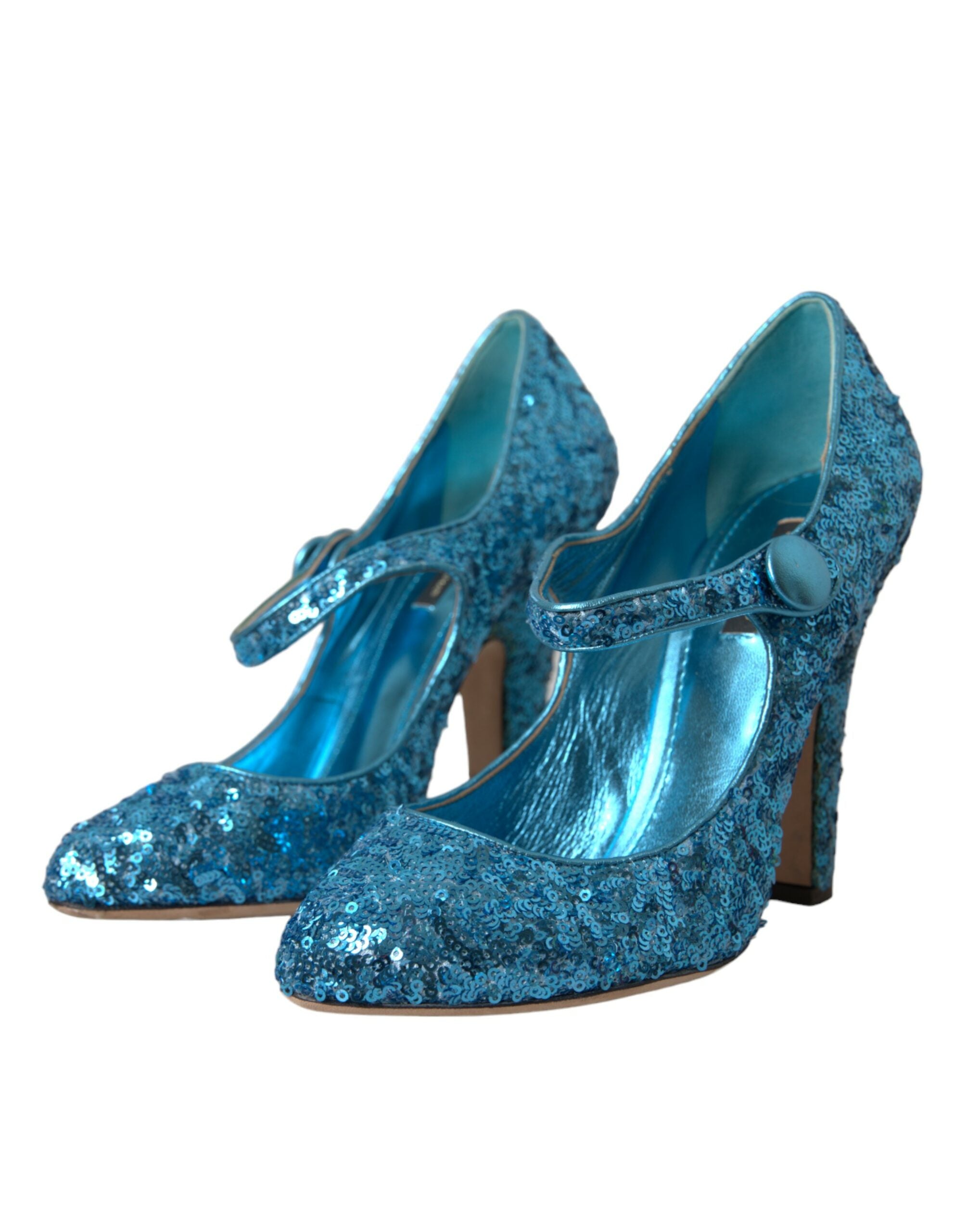 Blue Sequin Mary Jane Pumps High Heels Shoes - ventzia