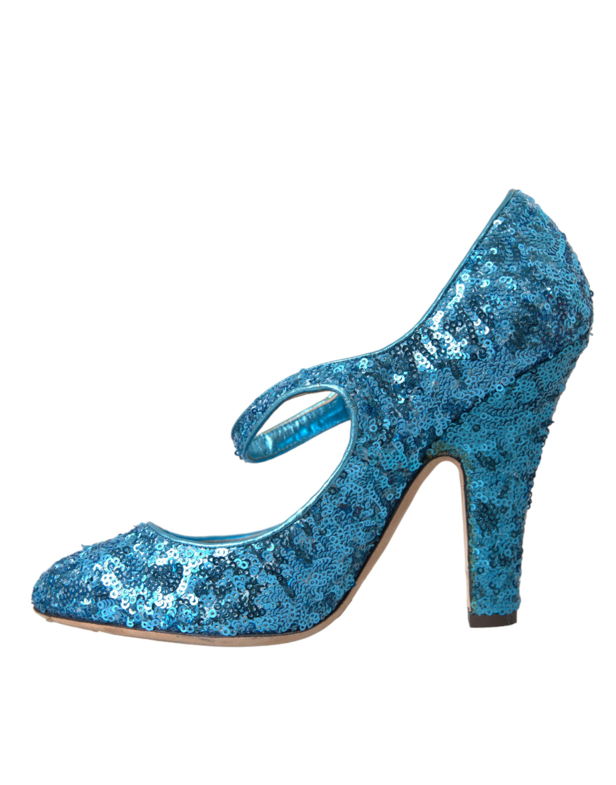 Blue Sequin Mary Jane Pumps High Heels Shoes - ventzia