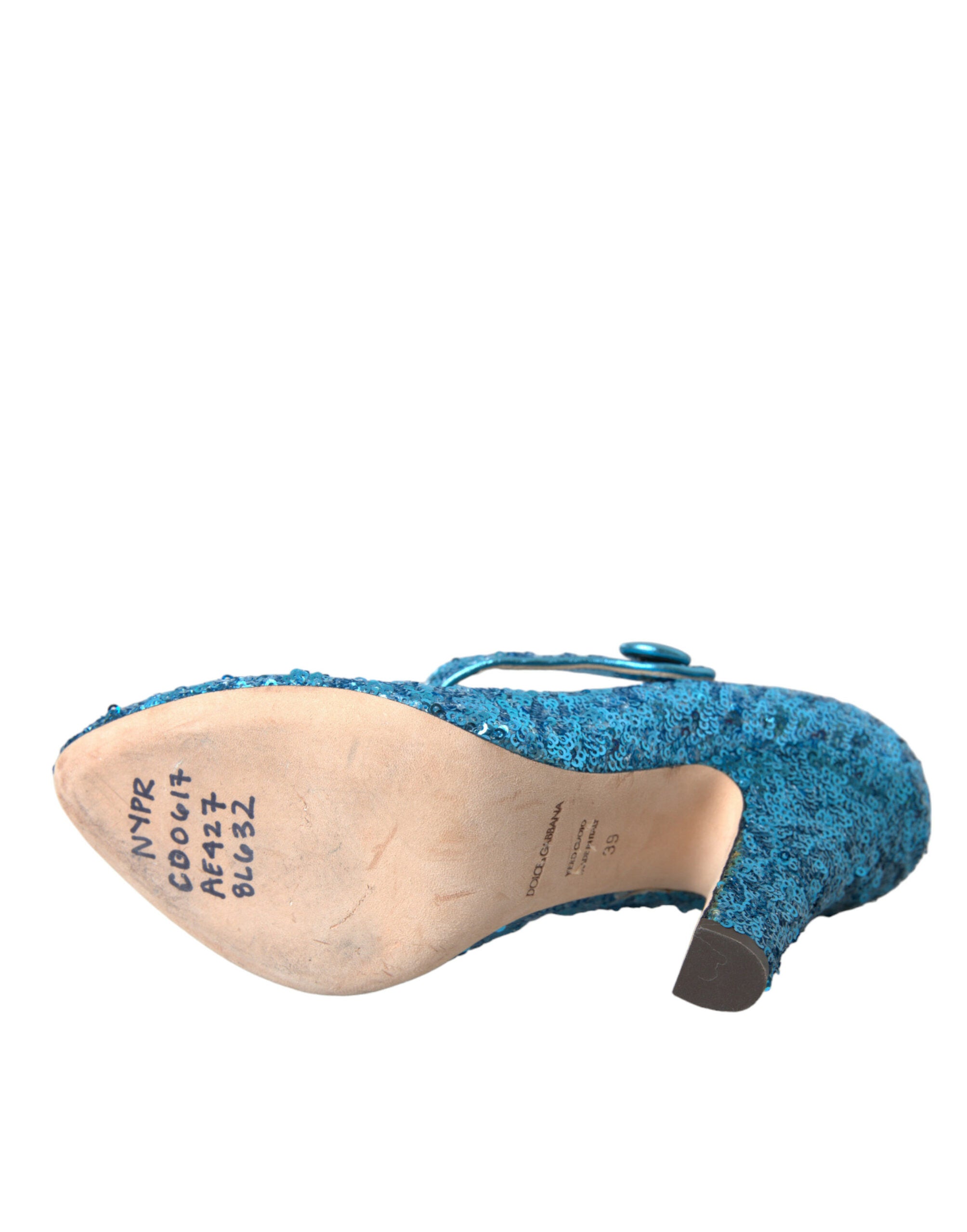 Blue Sequin Mary Jane Pumps High Heels Shoes - ventzia