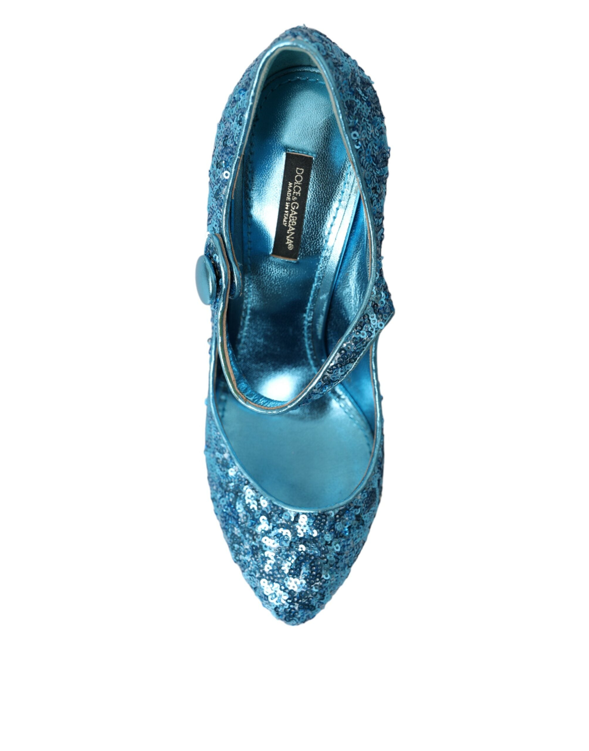 Blue Sequin Mary Jane Pumps High Heels Shoes - ventzia