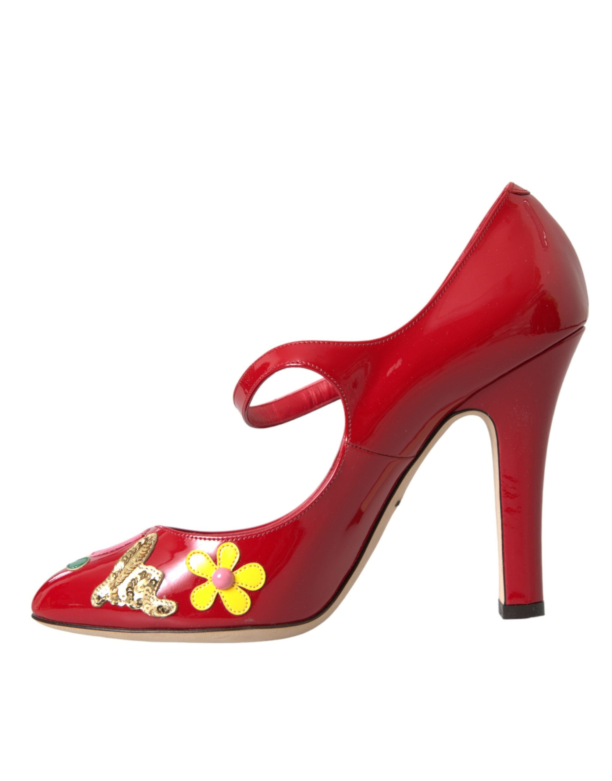 Red Leather Embellished Mary Jane Pumps Heels Shoes - ventzia
