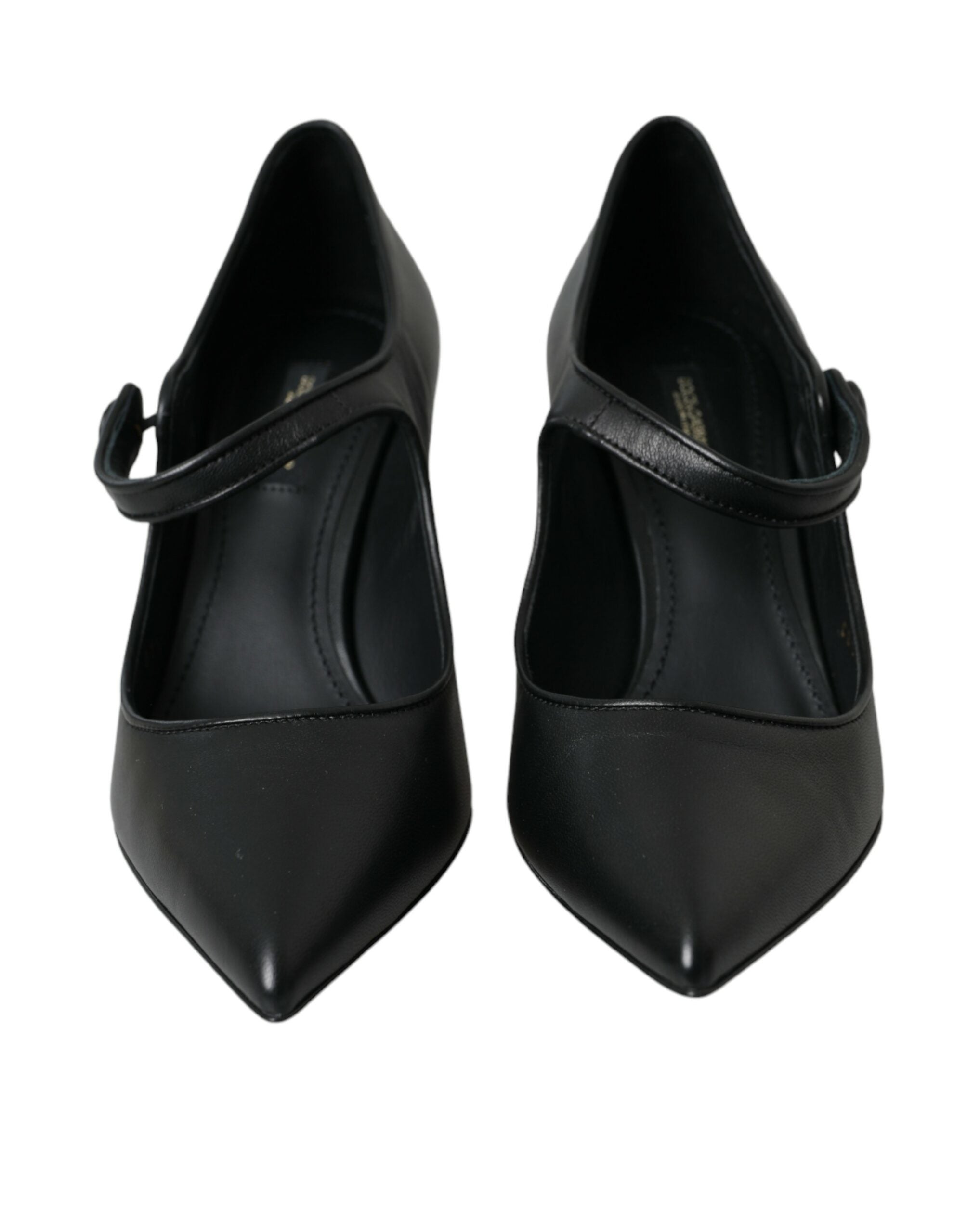 Black Leather Logo Heels Mary Janes Pumps Shoes - ventzia