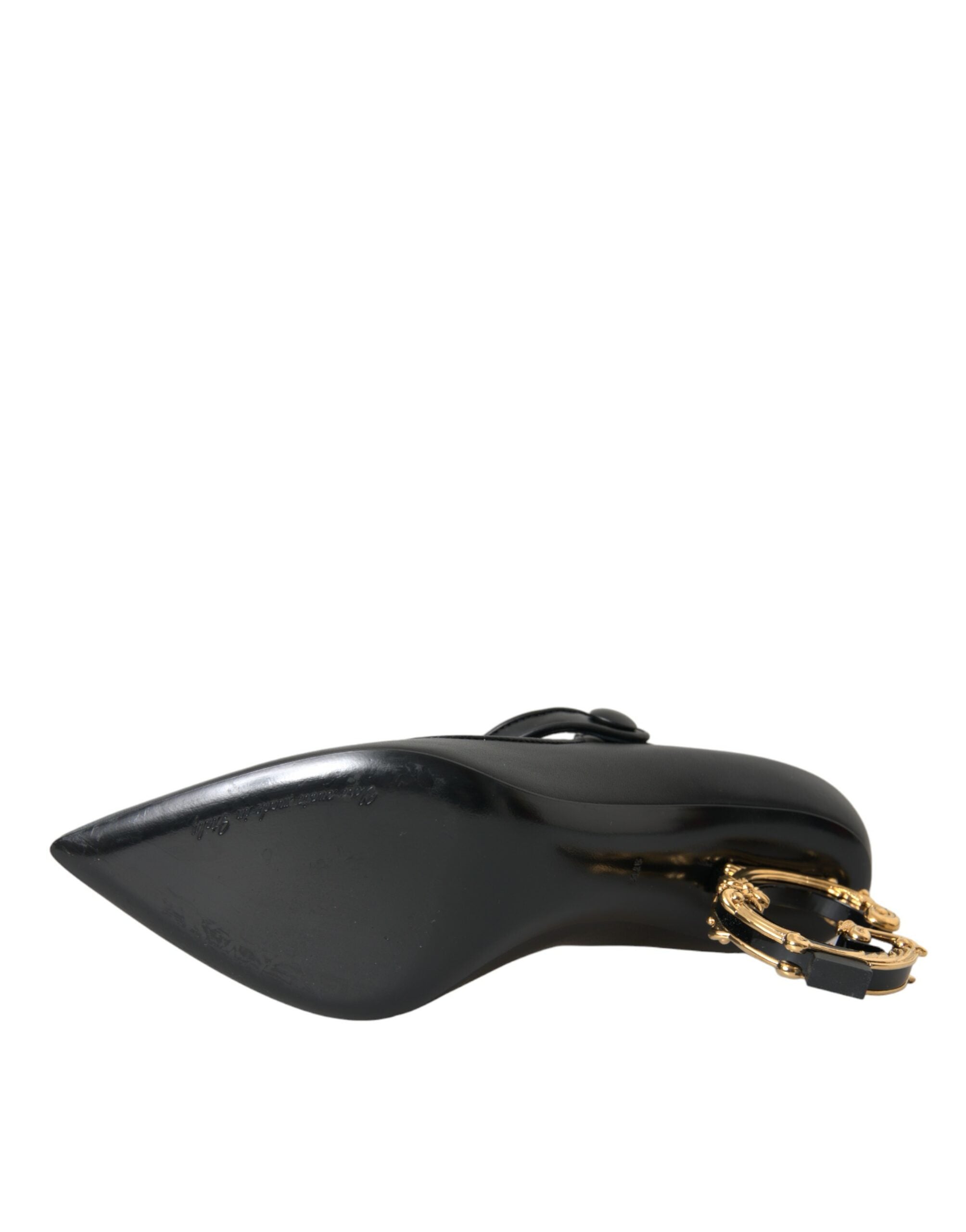 Black Leather Logo Heels Mary Janes Pumps Shoes - ventzia