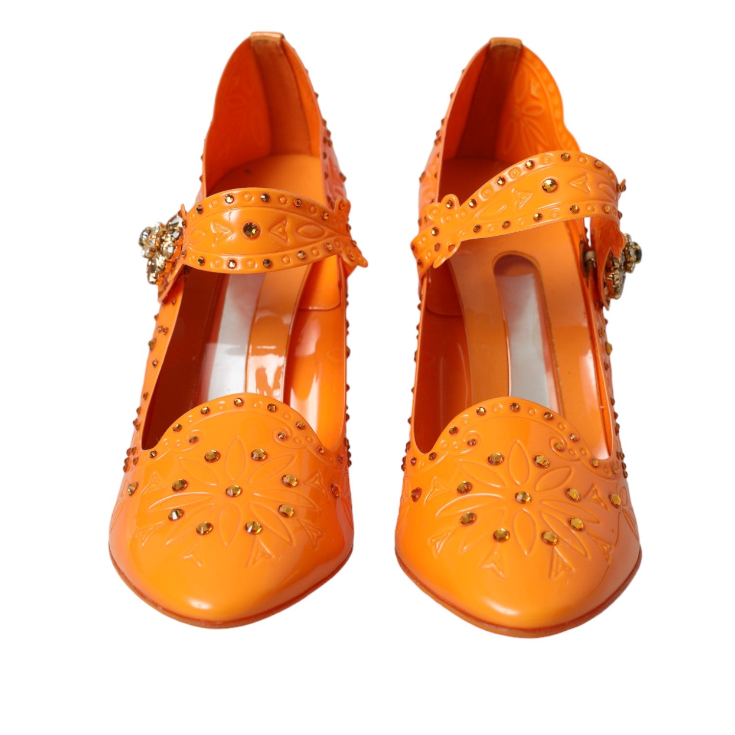 Orange CINDERELLA Floral Crystal Pumps Shoes - ventzia