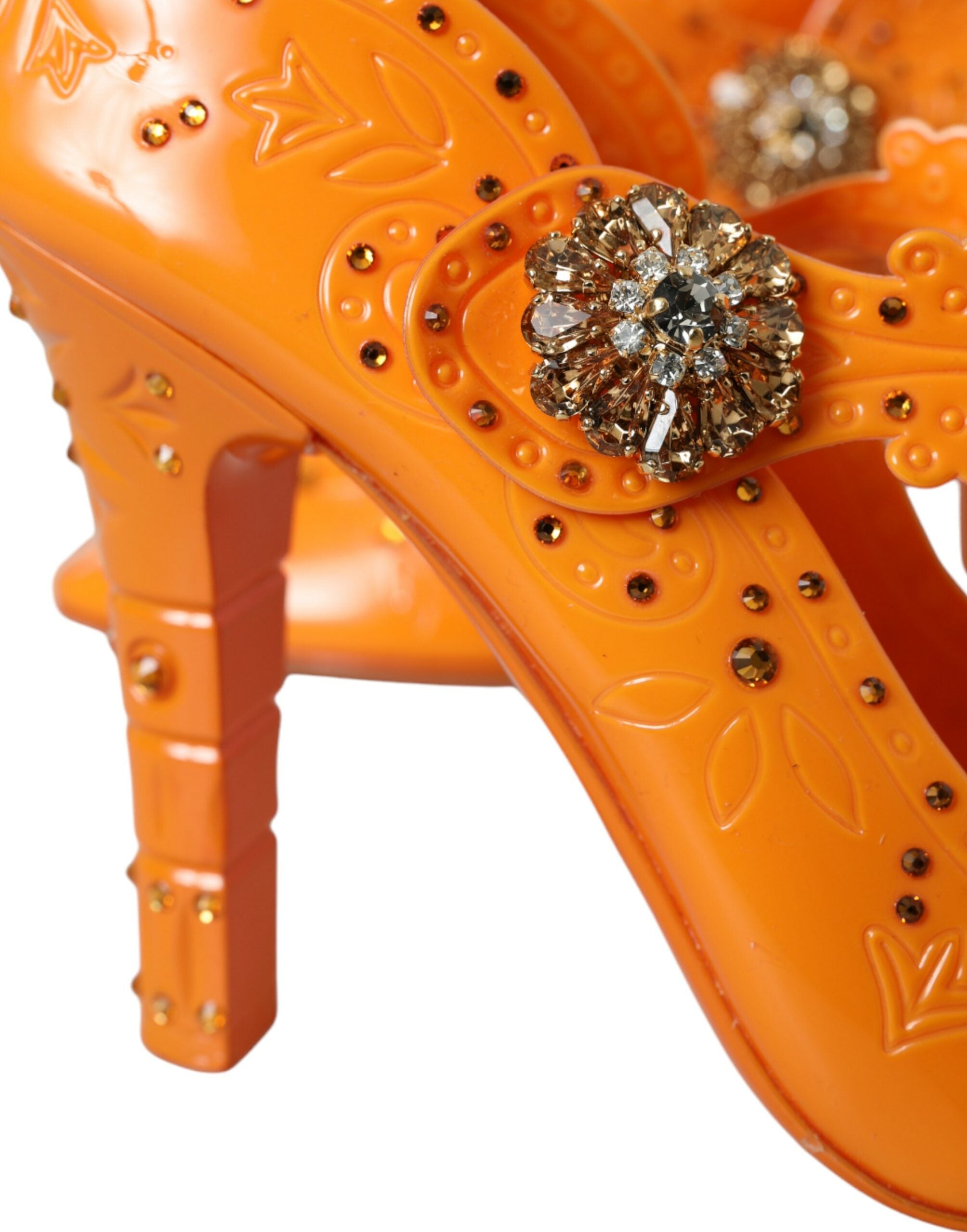 Orange CINDERELLA Floral Crystal Pumps Shoes - ventzia