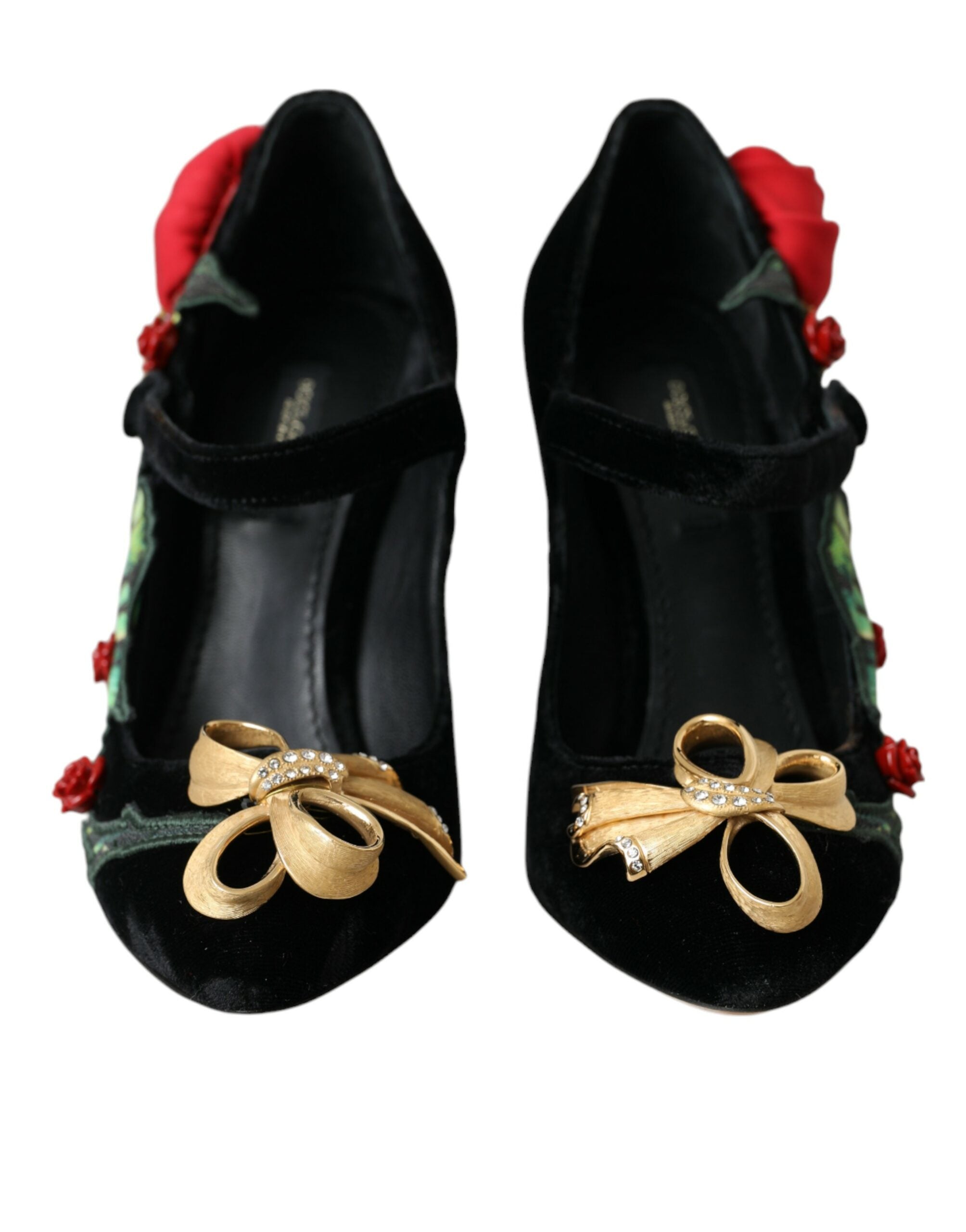 Black Roses Crystal Brooch Mary Jane Shoes - ventzia