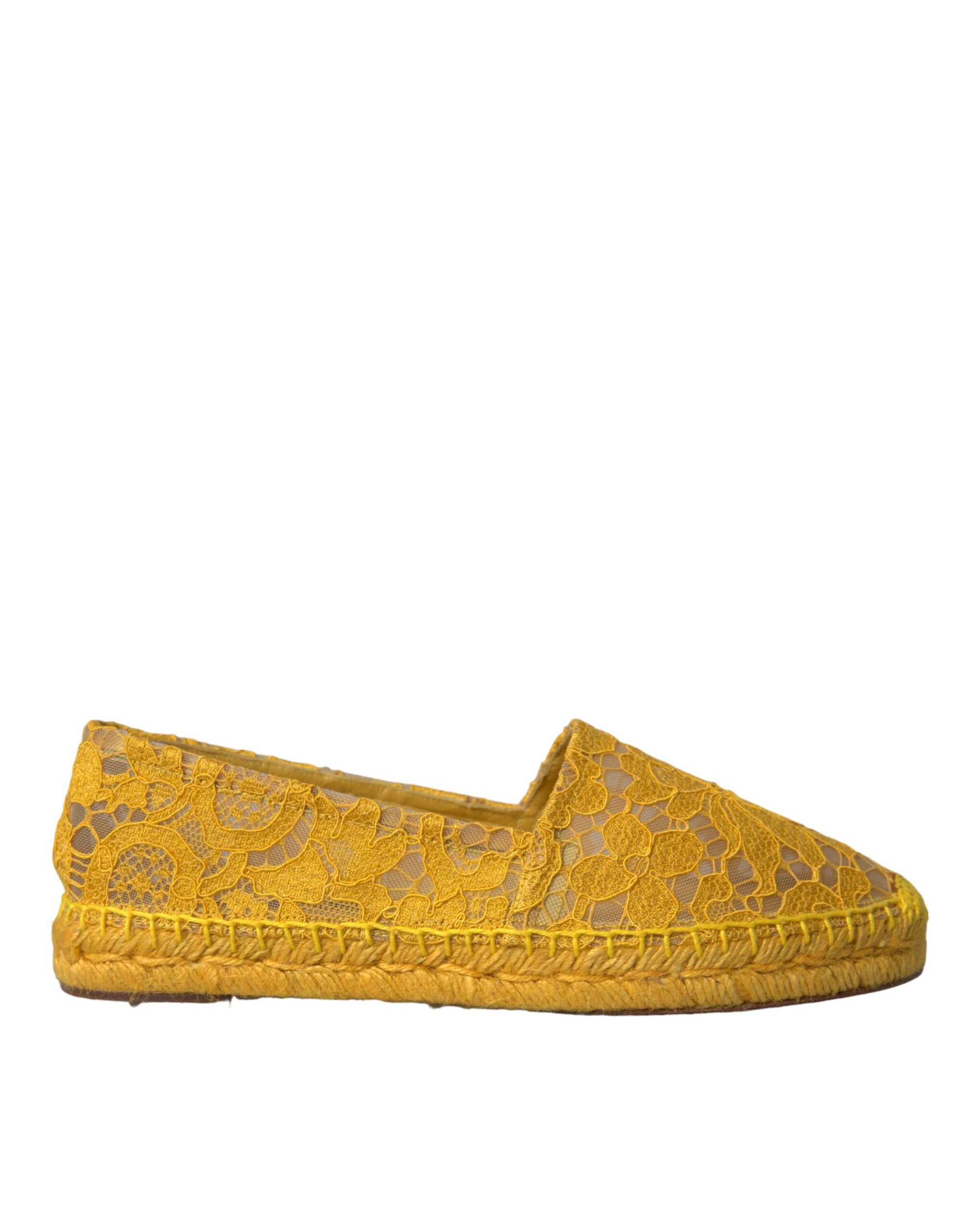 Yellow Taormina Lace Espadrille Loafers Flats Shoes - ventzia
