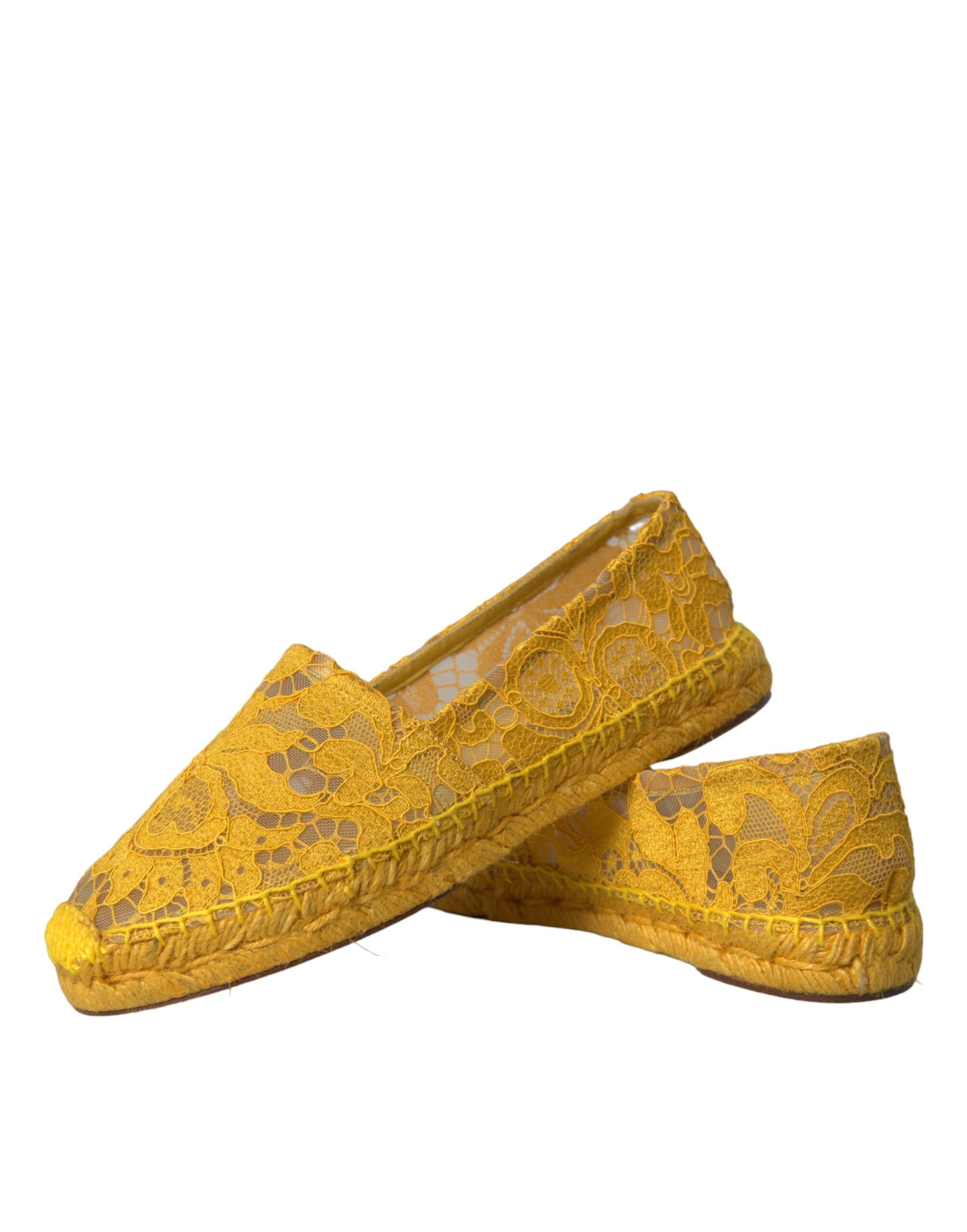 Yellow Taormina Lace Espadrille Loafers Flats Shoes - ventzia