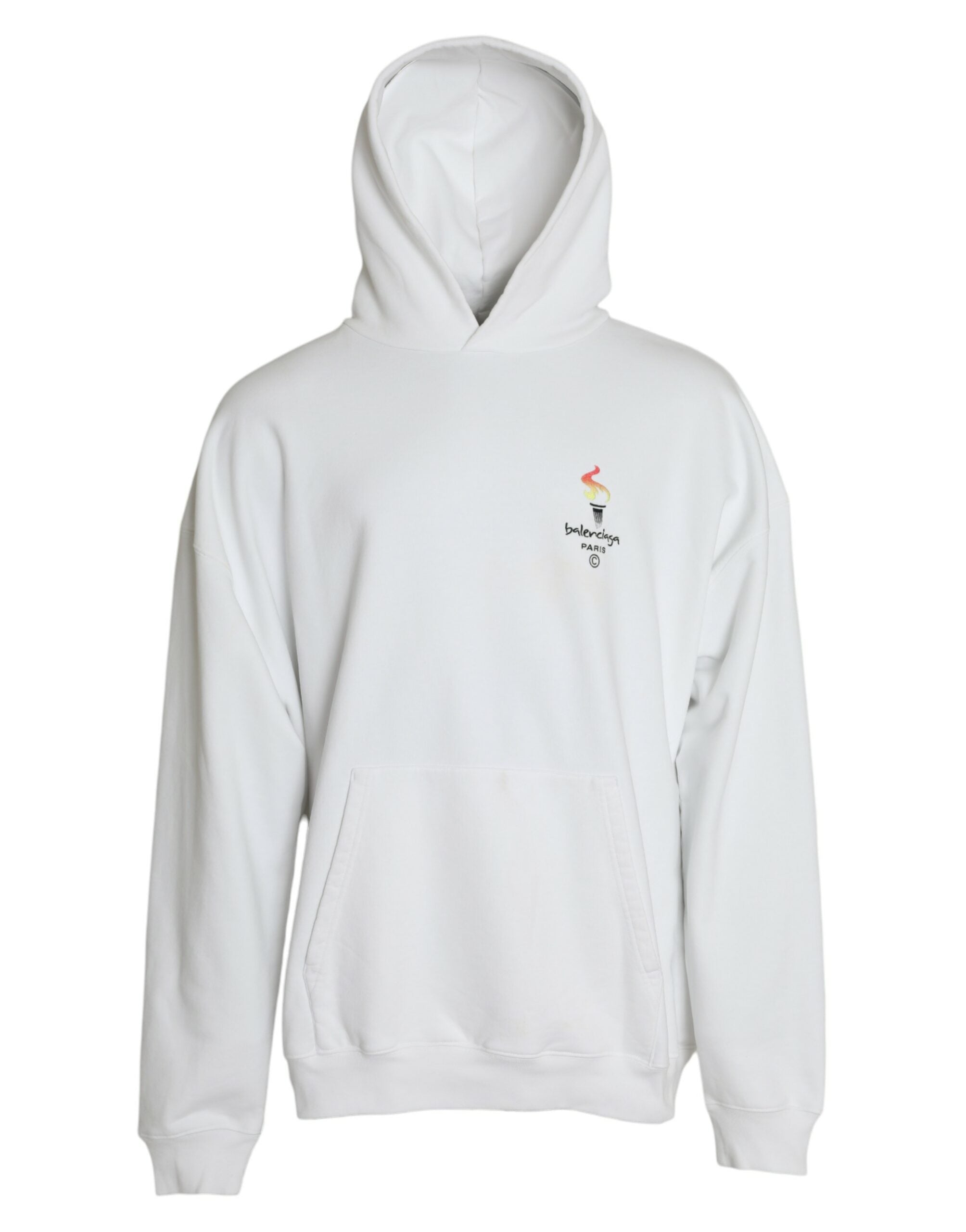 White Cotton Logo Hooded Pullover Sweatshirt Sweater - ventzia