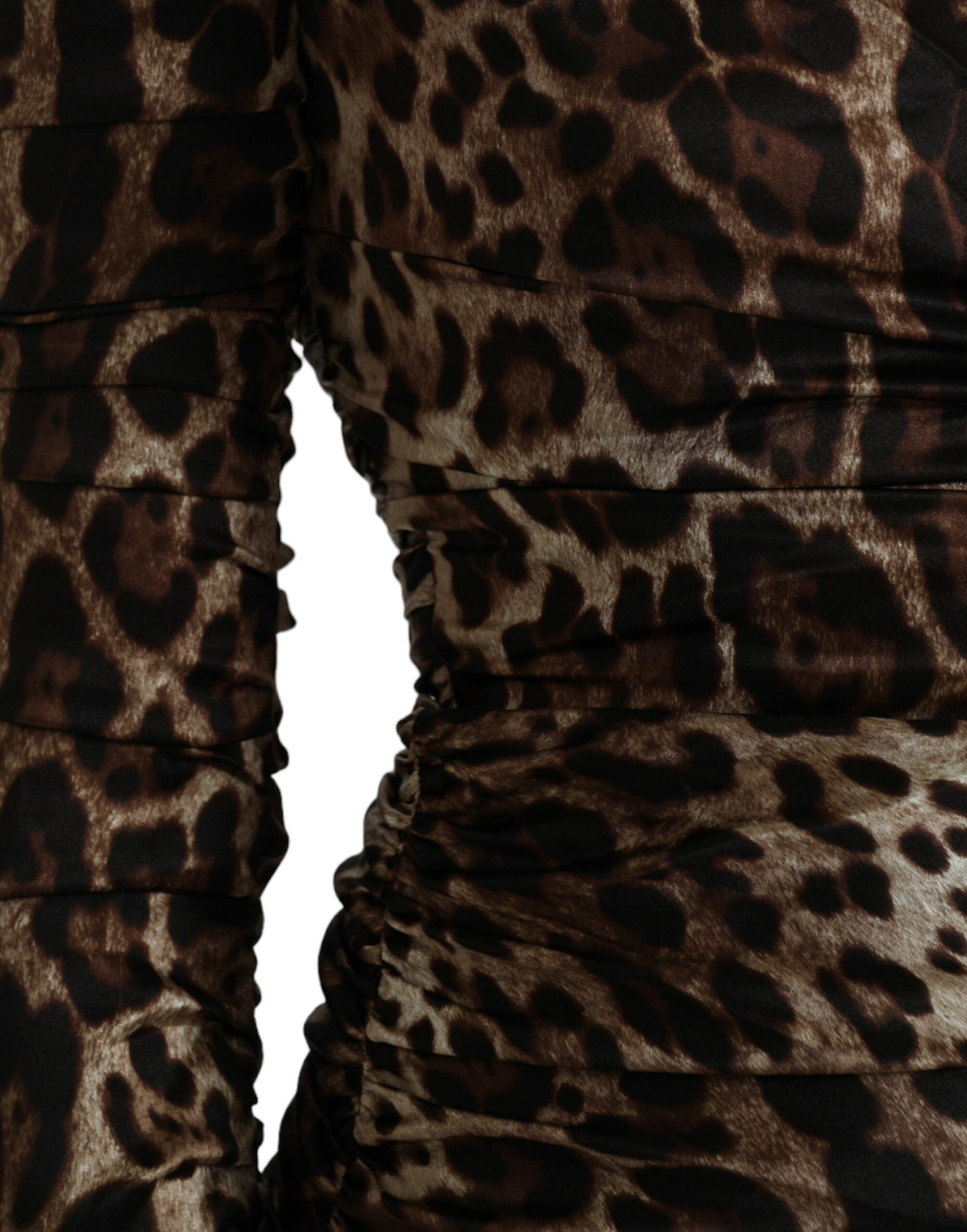 Brown Leopard Print Bodycon V-neck Midi Dress - ventzia